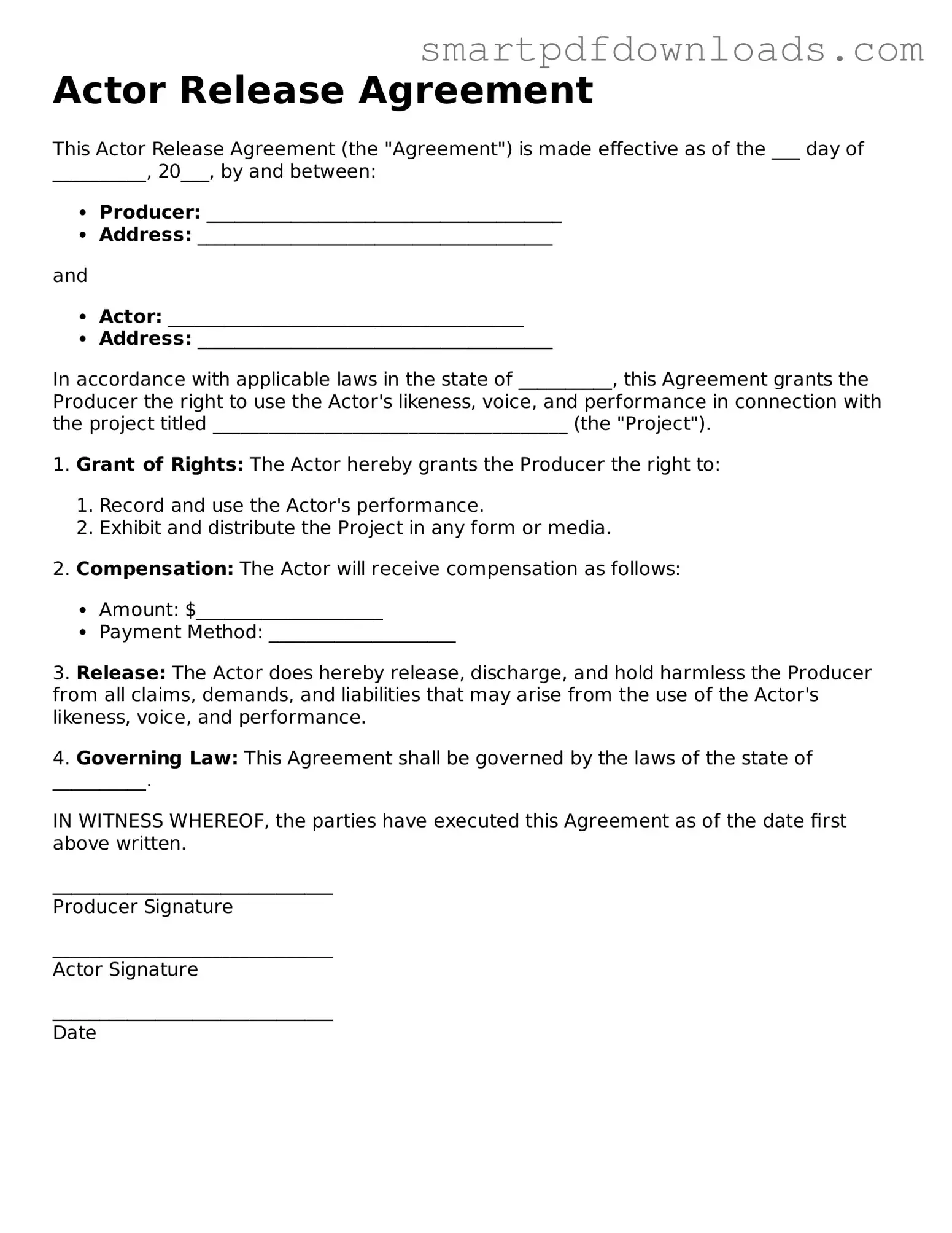 Free Actor Release Form