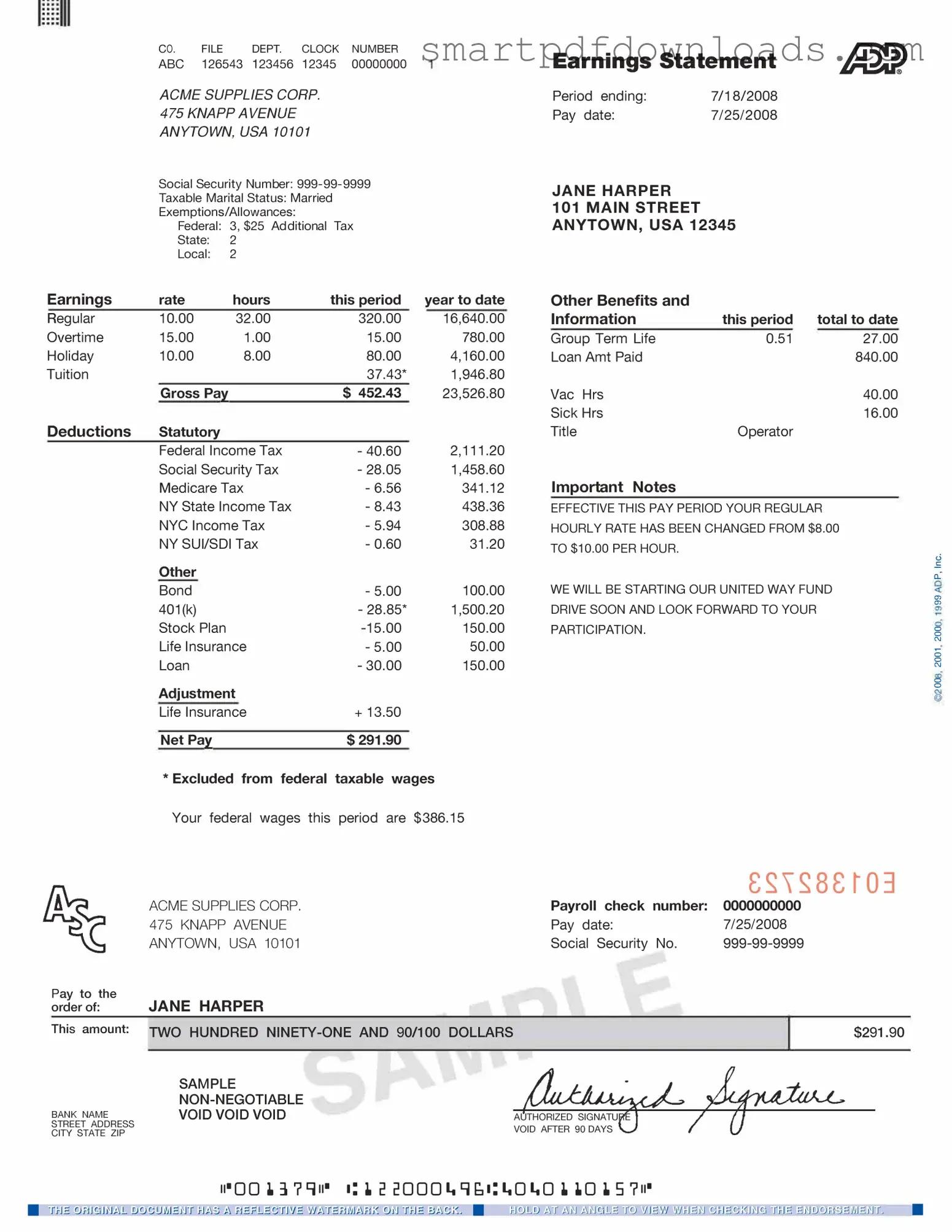 Adp Pay Stub Form