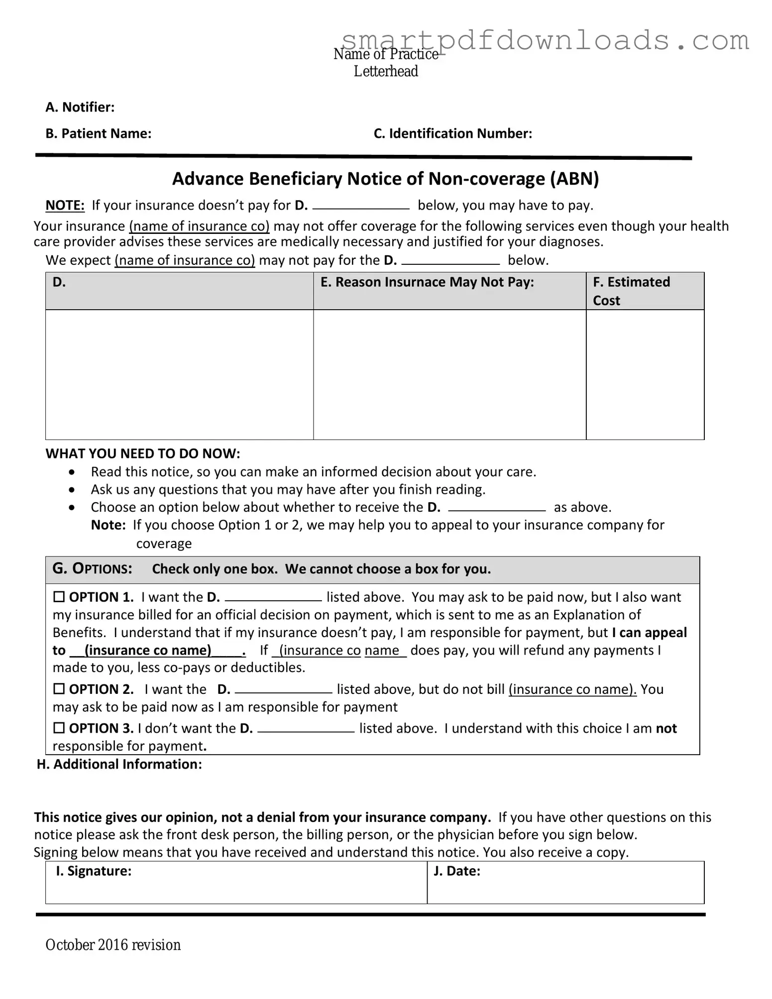 Advance Beneficiary Notice of Non-coverage Form