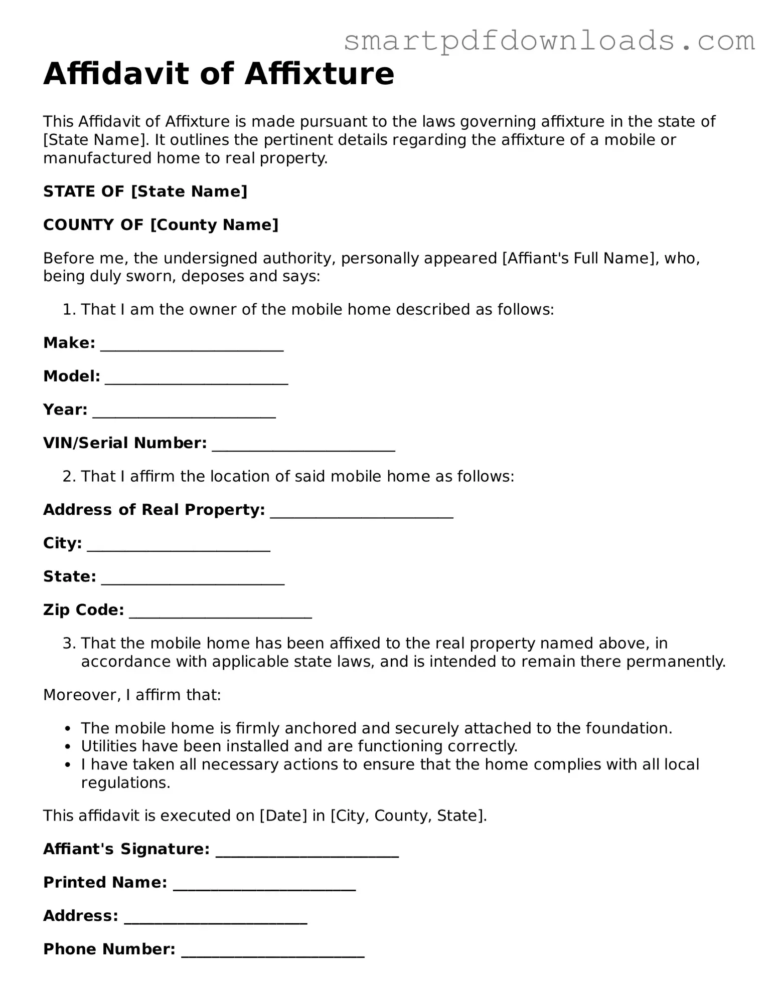 Free Affidavit of Affixture Form
