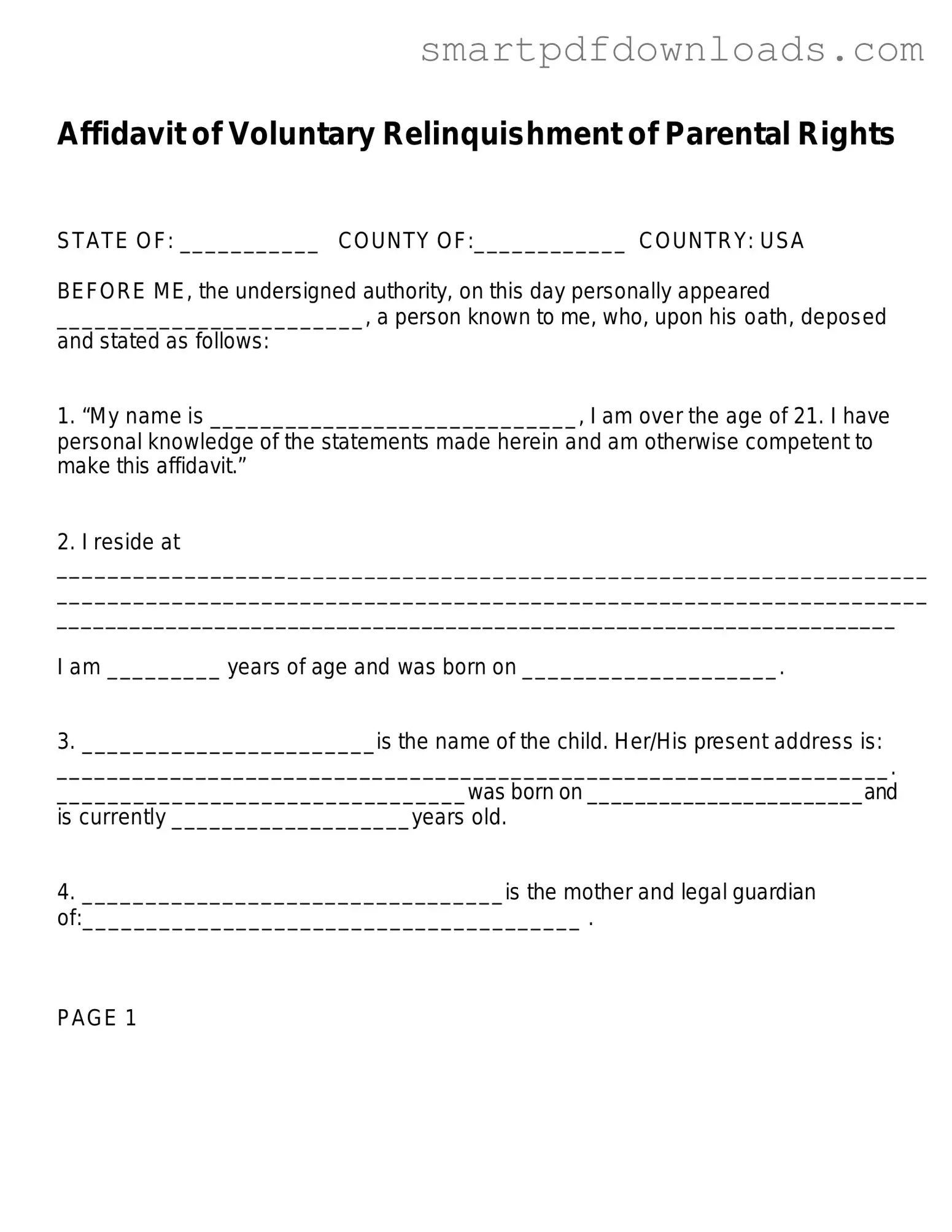 Affidavit Parental Rights Form