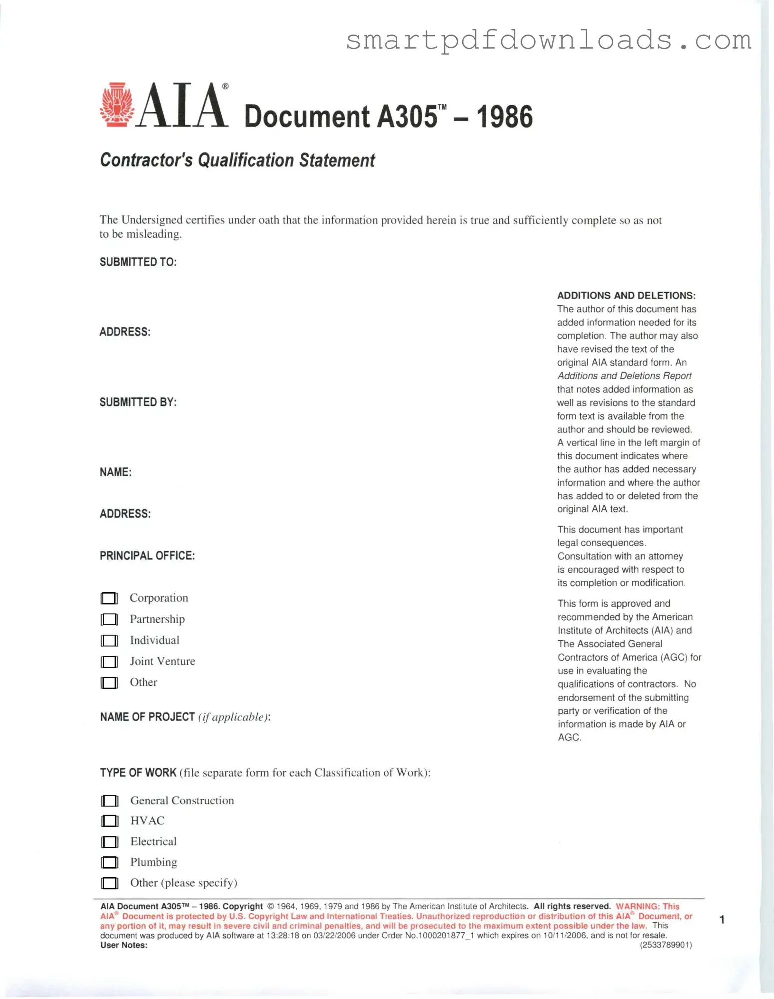 AIA A305 Form