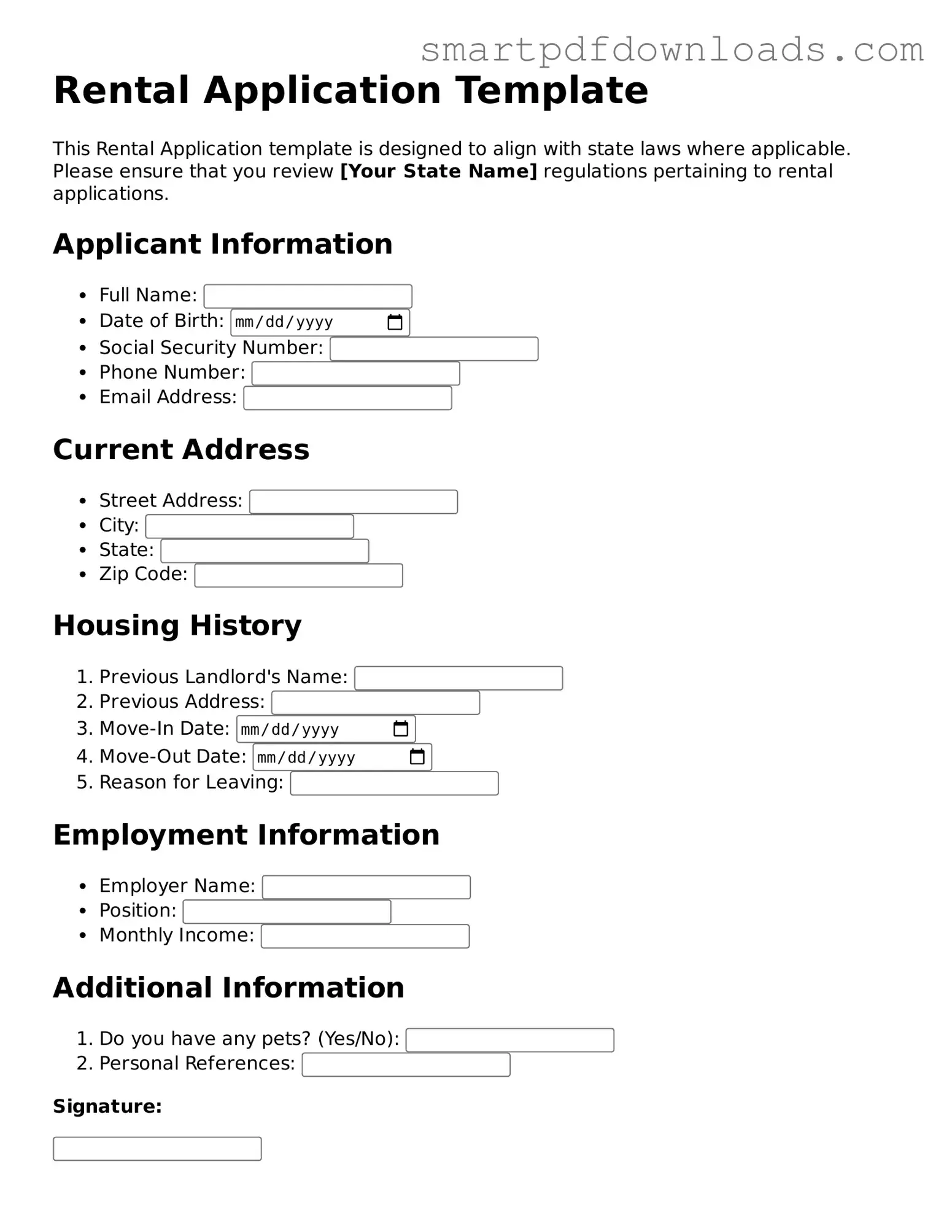 Free Rental Application Form