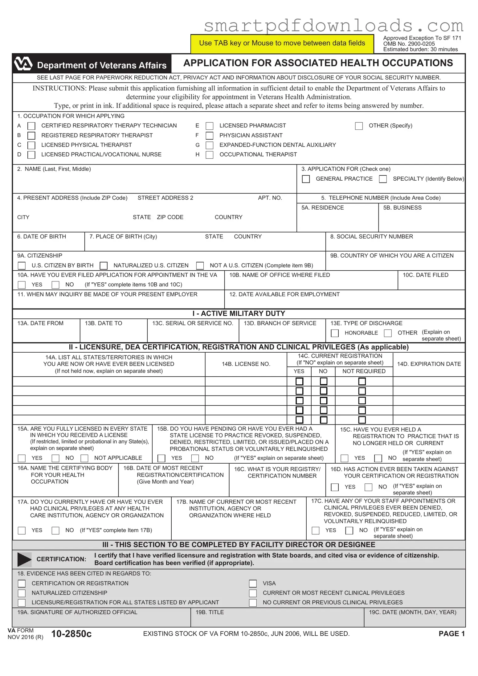 VA 10-2850c Form