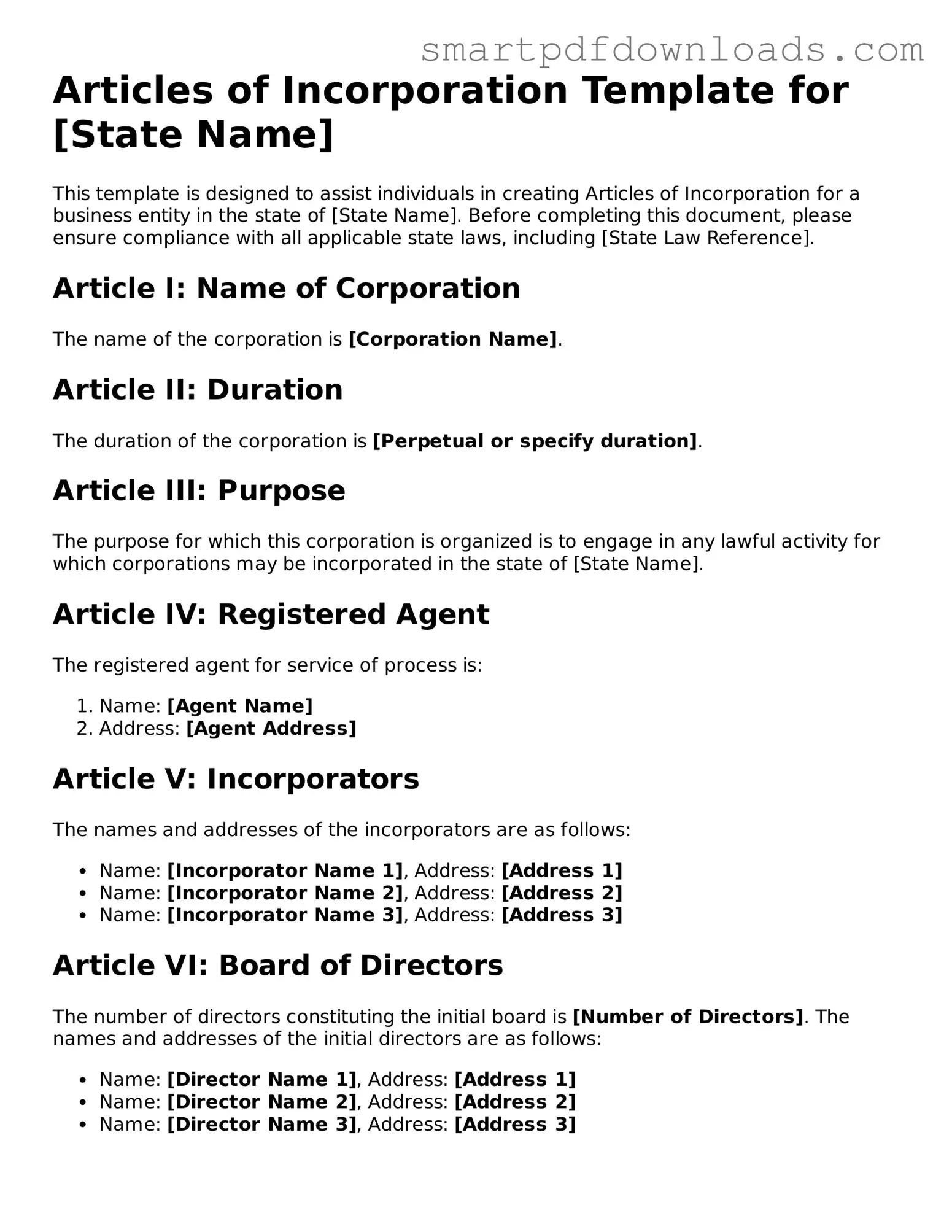 Free Articles of Incorporation Form