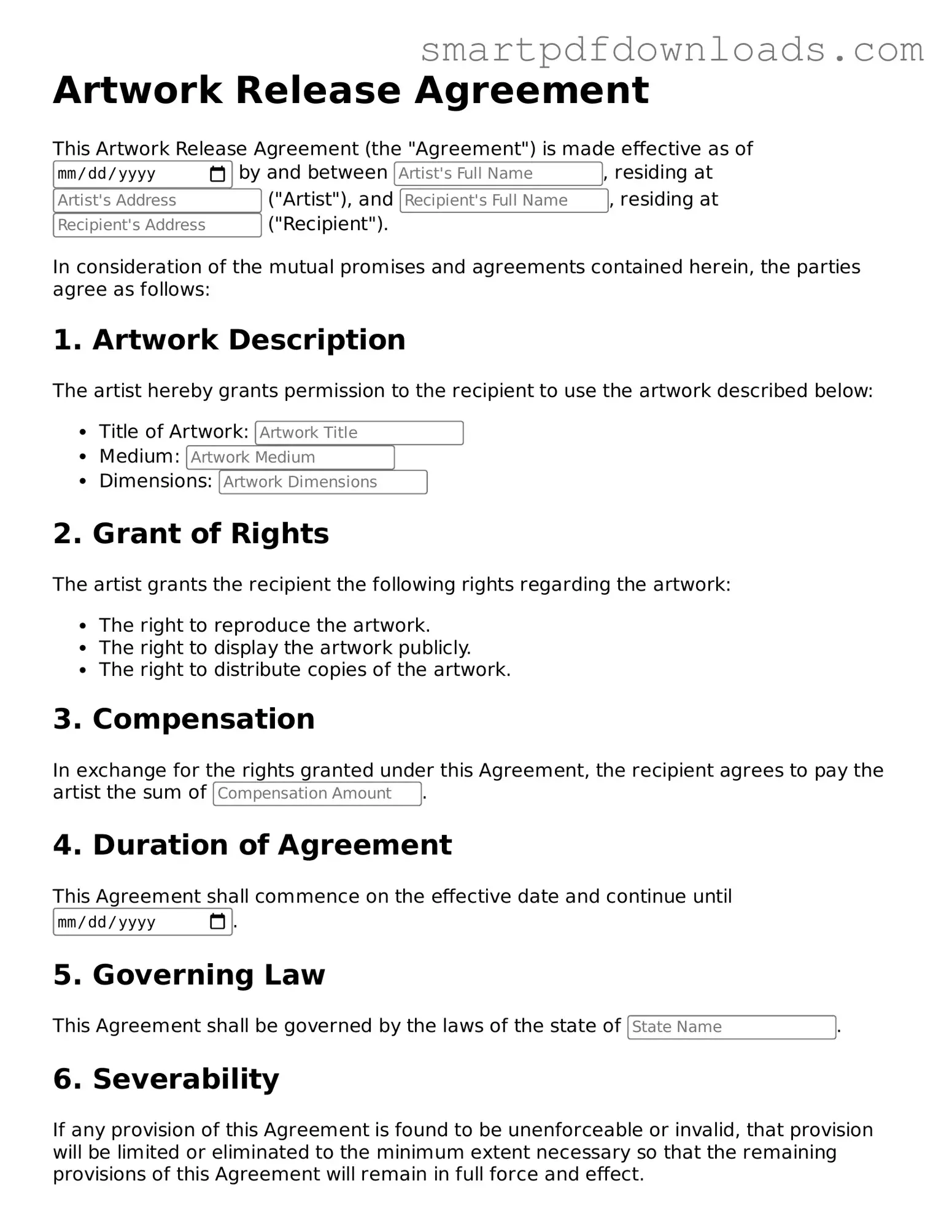 Free Artwork Release Form