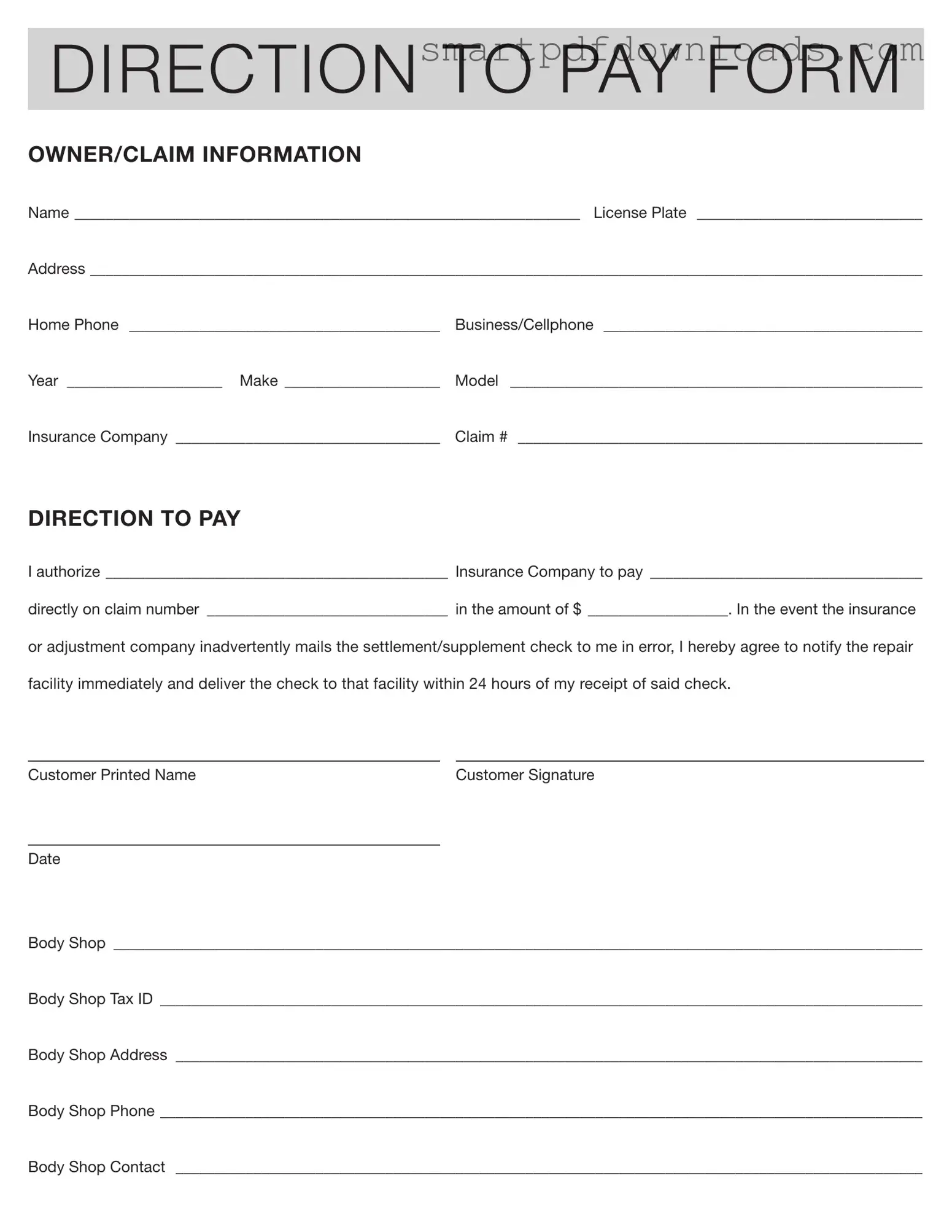 Authorization And Direction Pay Form