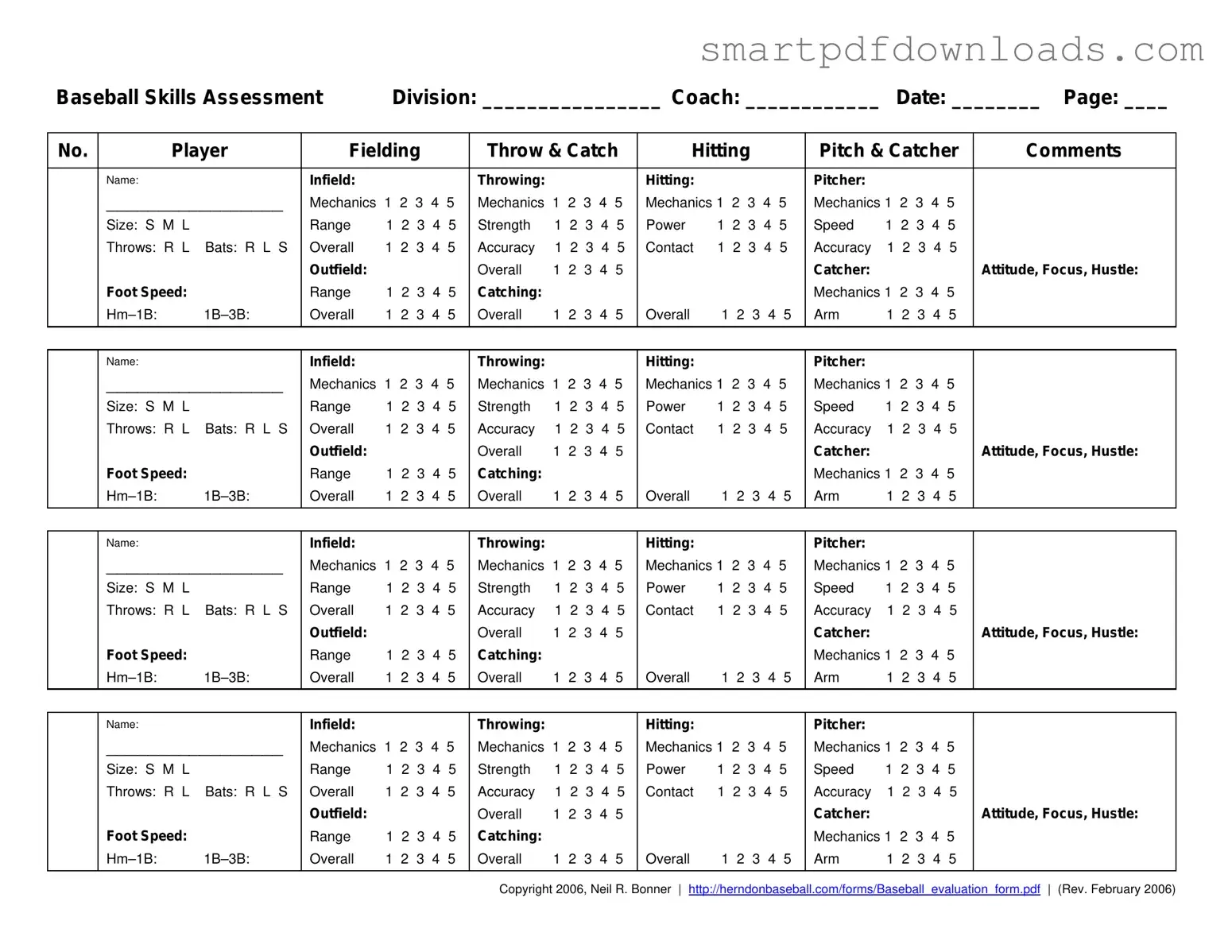 Baseball Assessment Form