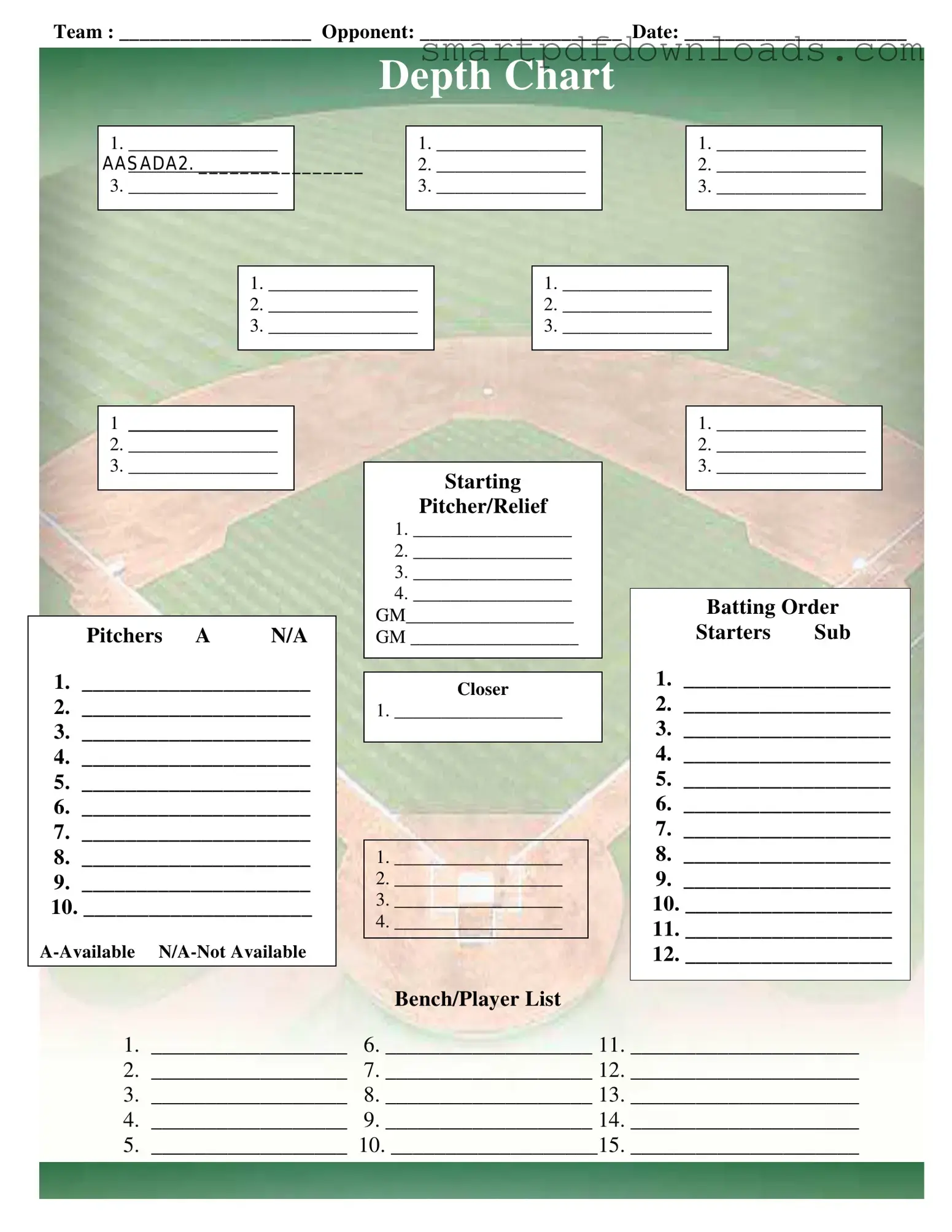 Baseball Field Lineup Form