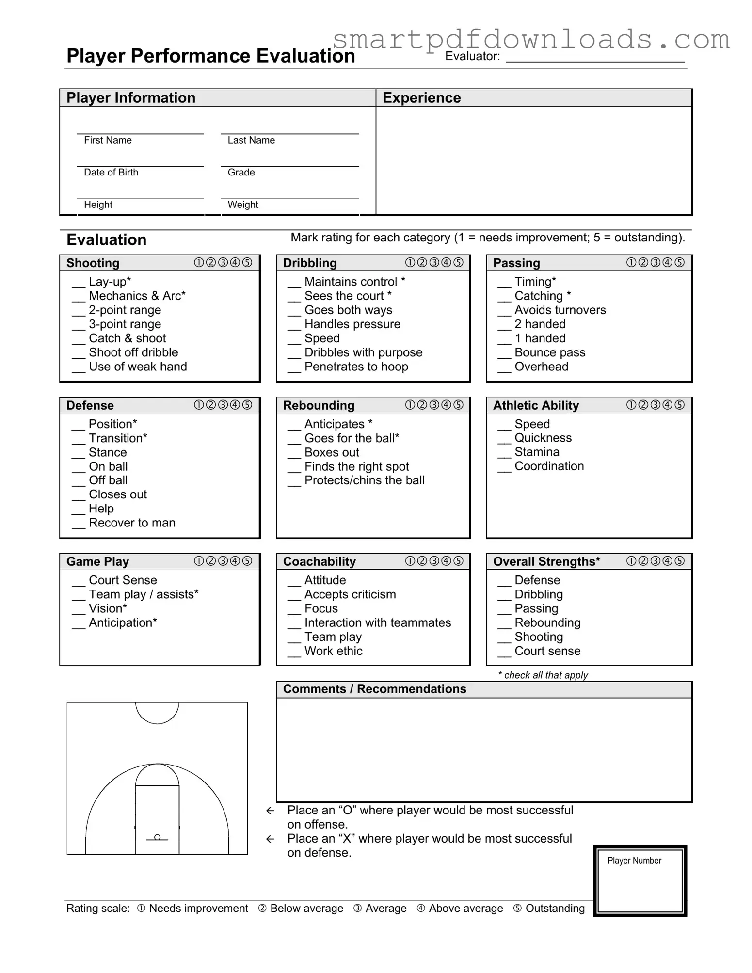 Basketball Evaluation Form