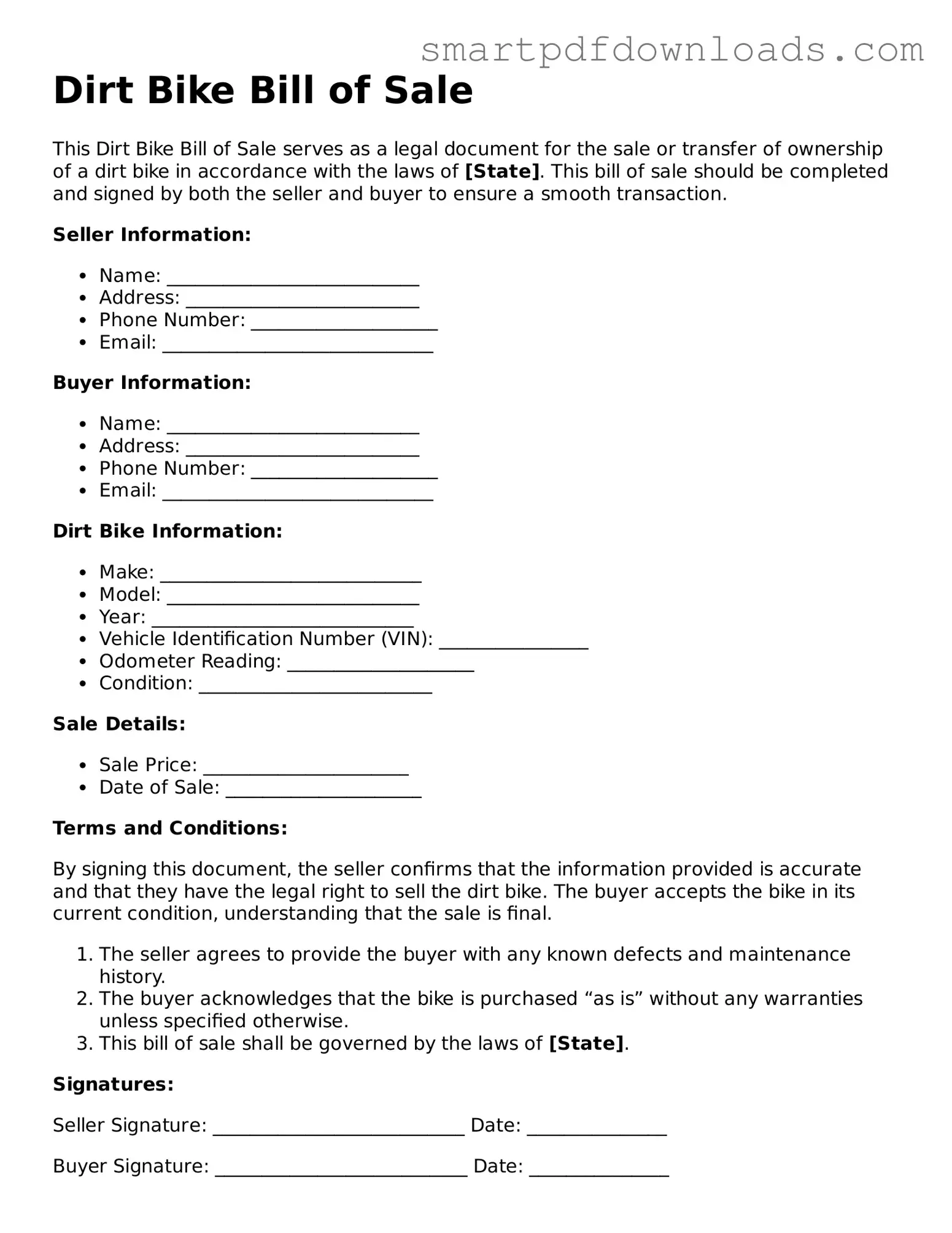 Free Dirt Bike Bill of Sale Form