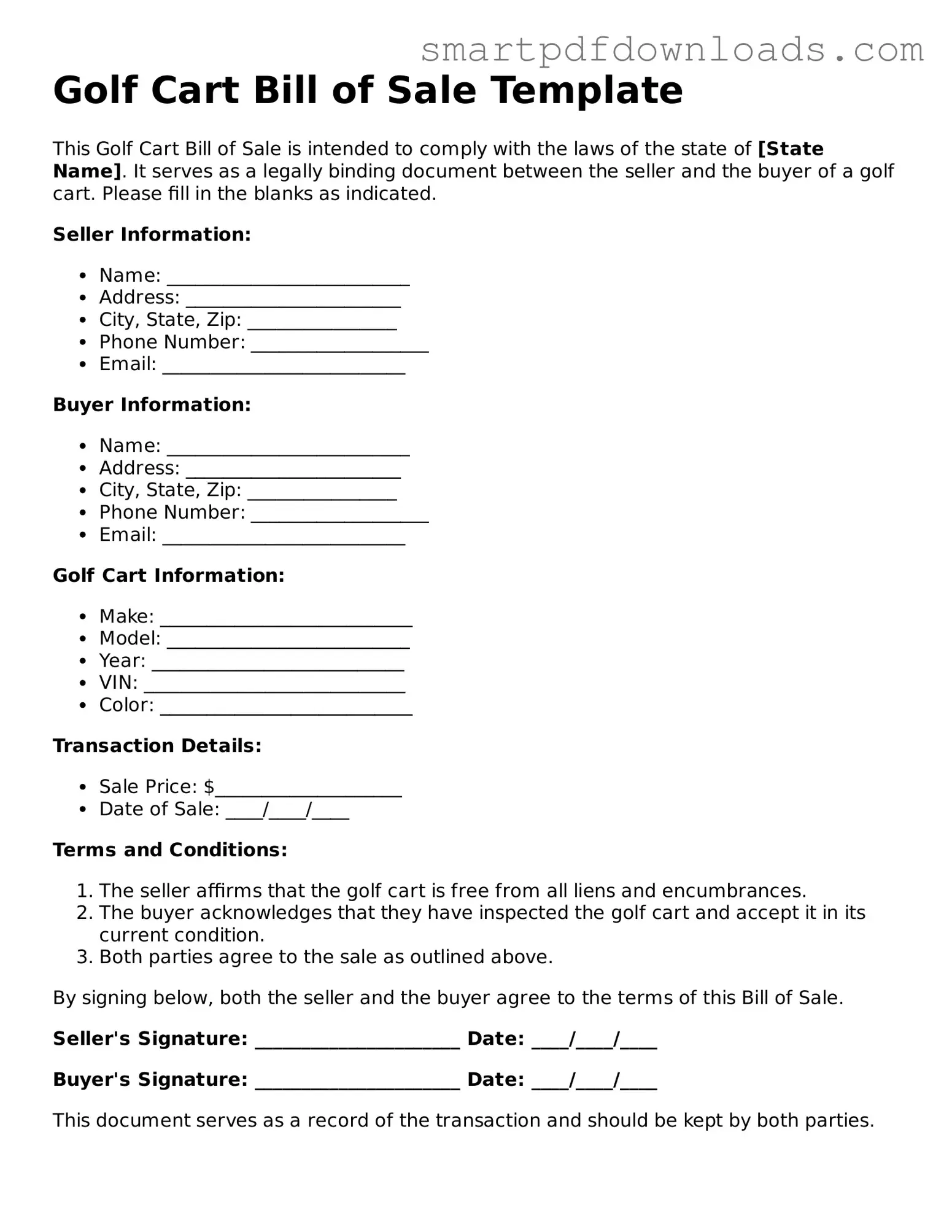 Free Golf Cart Bill of Sale Form
