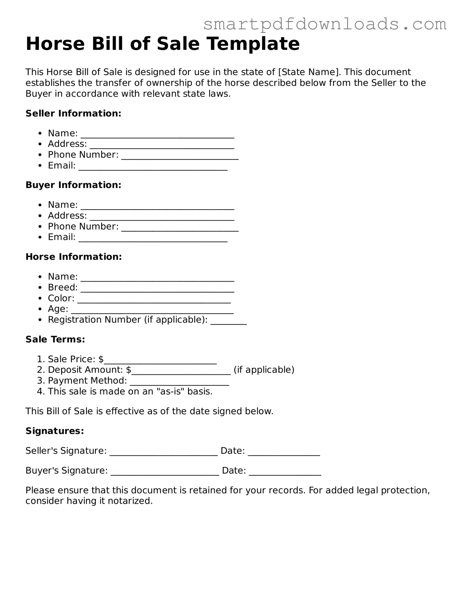 Free Horse Bill of Sale Form