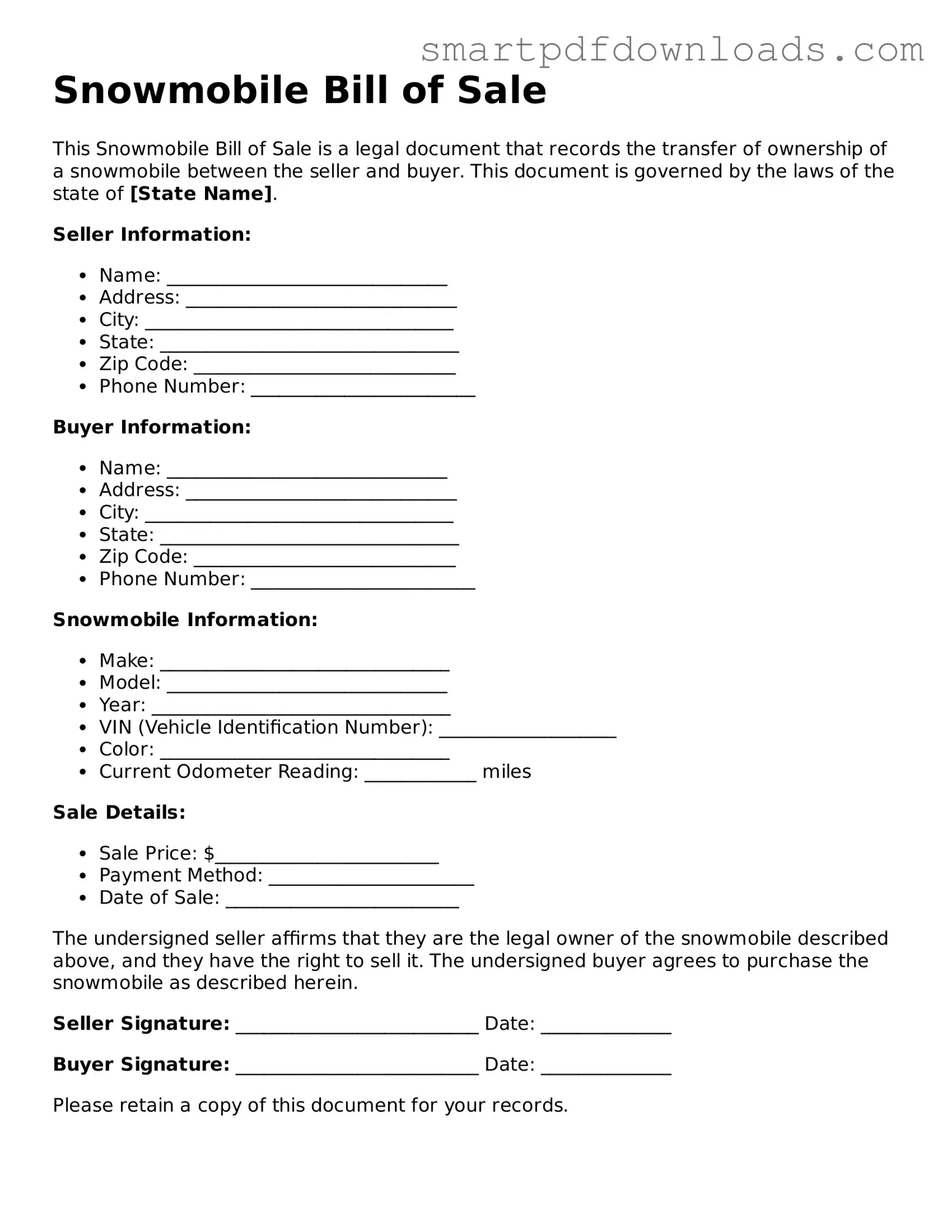 Free Snowmobile Bill of Sale Form
