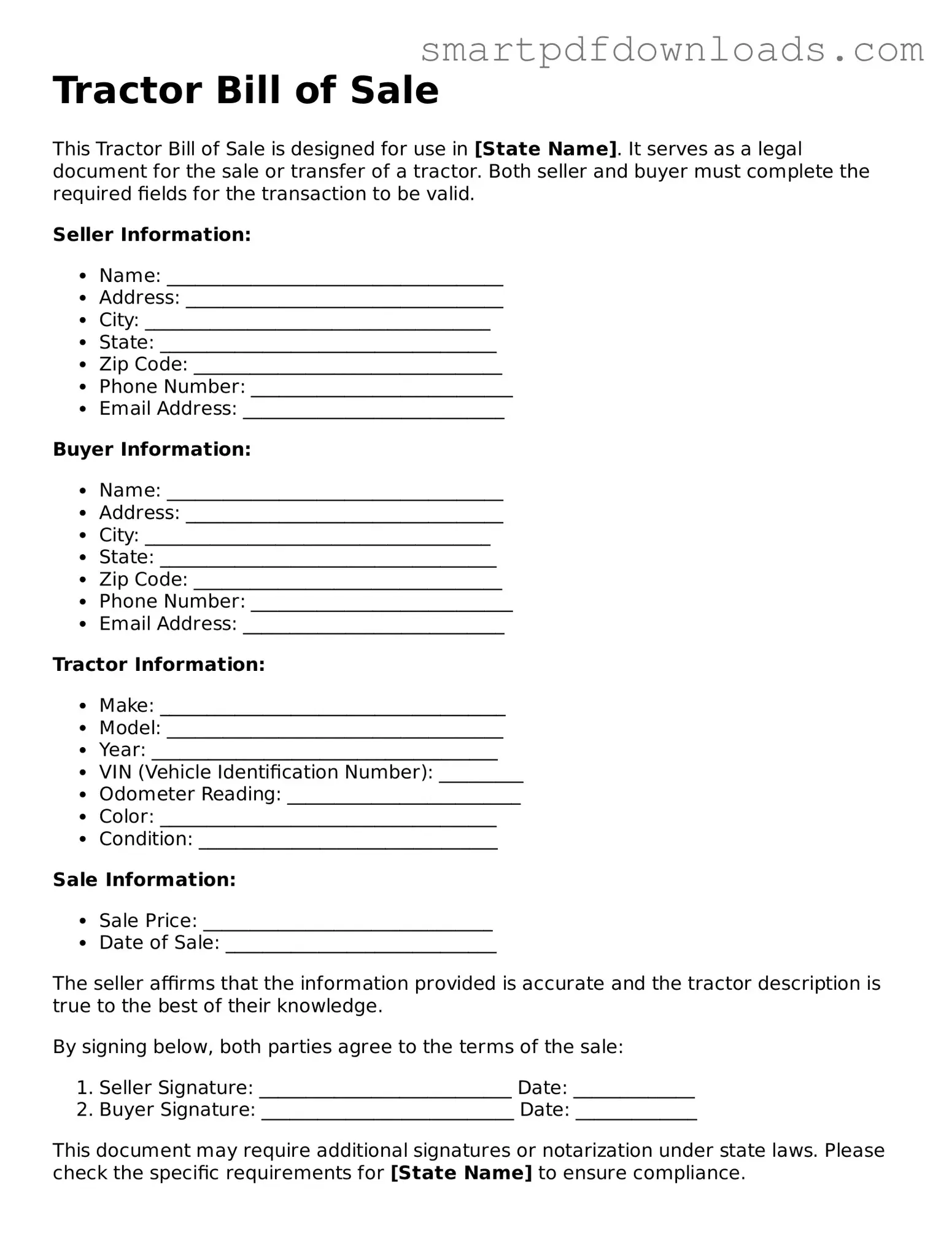 Free Tractor Bill of Sale Form