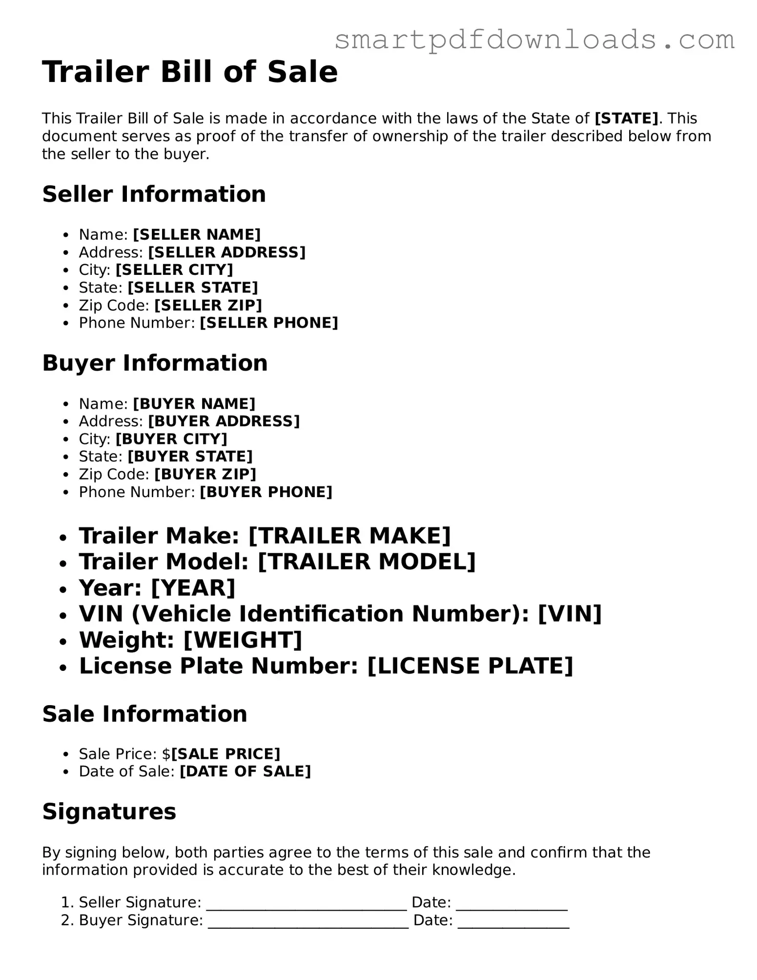 Free Trailer Bill of Sale Form