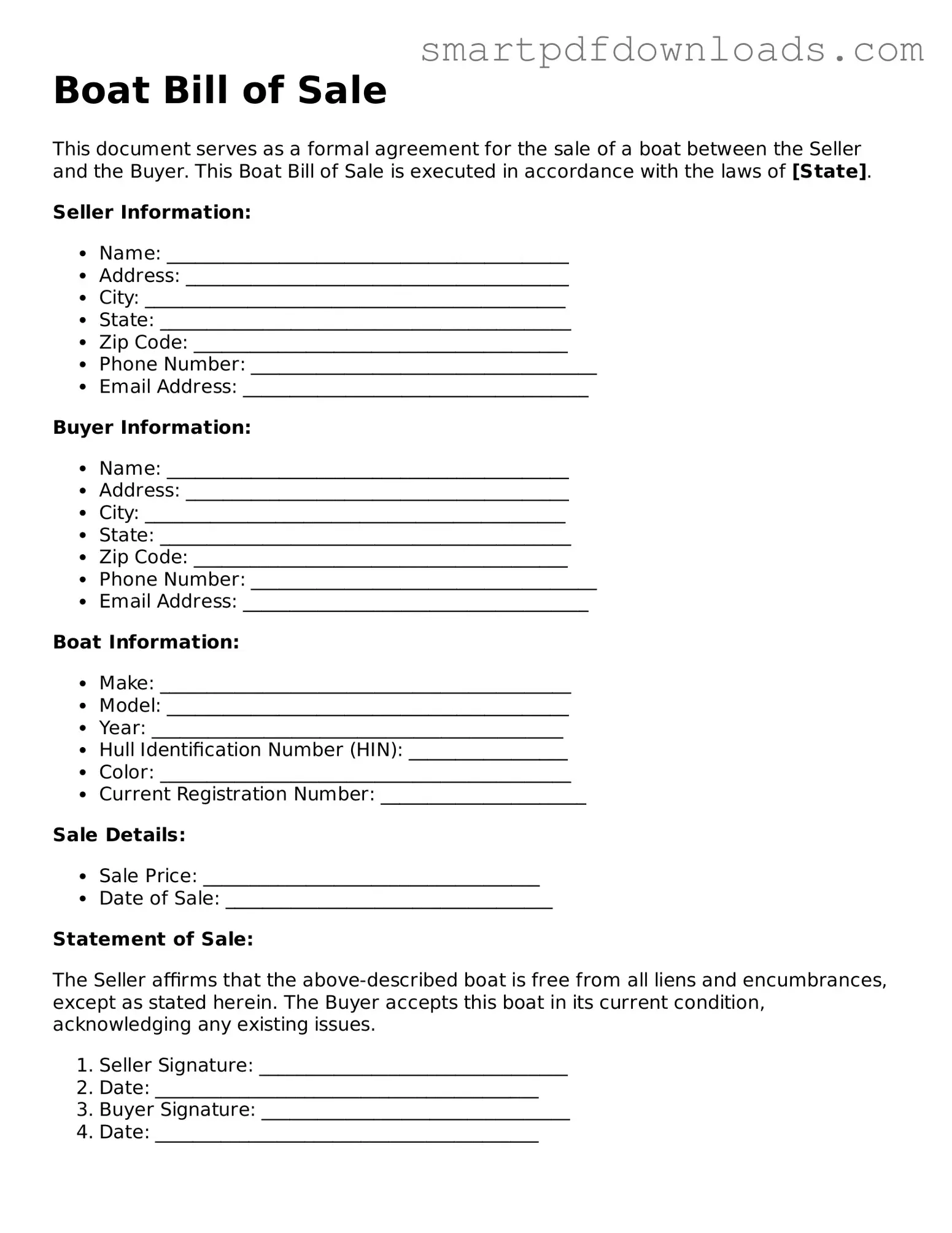 Free Boat Bill of Sale Form