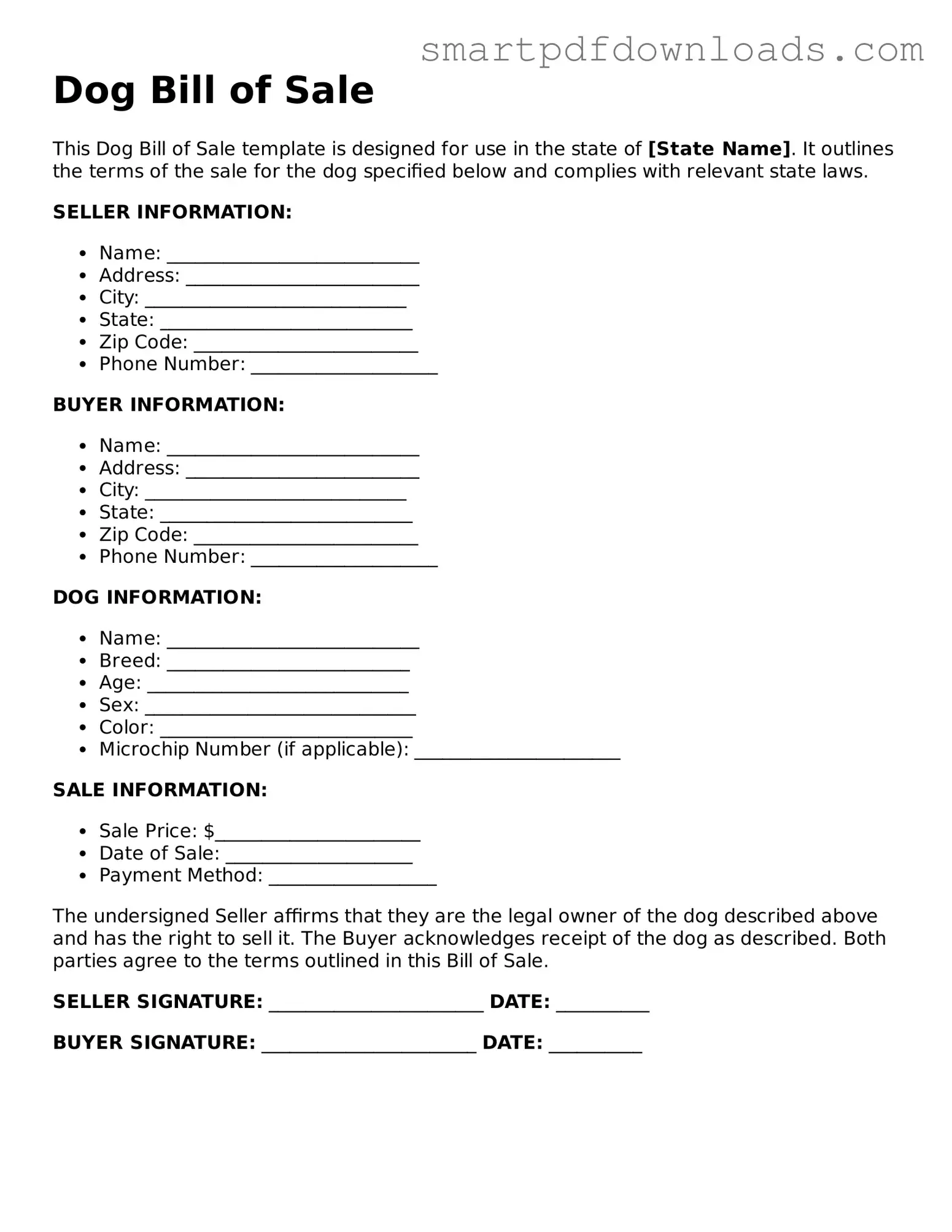 Free Dog Bill of Sale Form