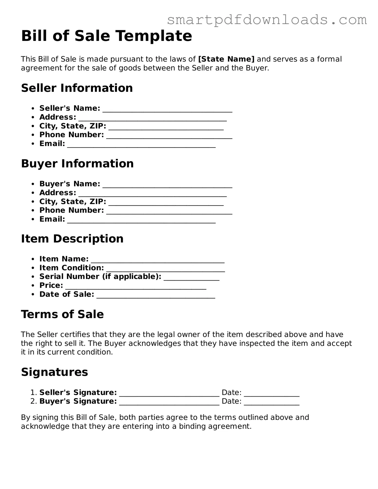Free Bill of Sale Form