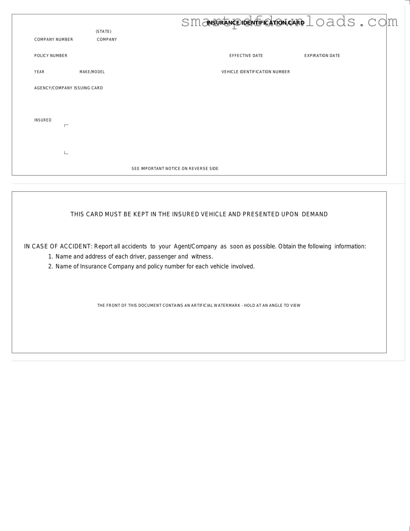 Auto Insurance Card Form
