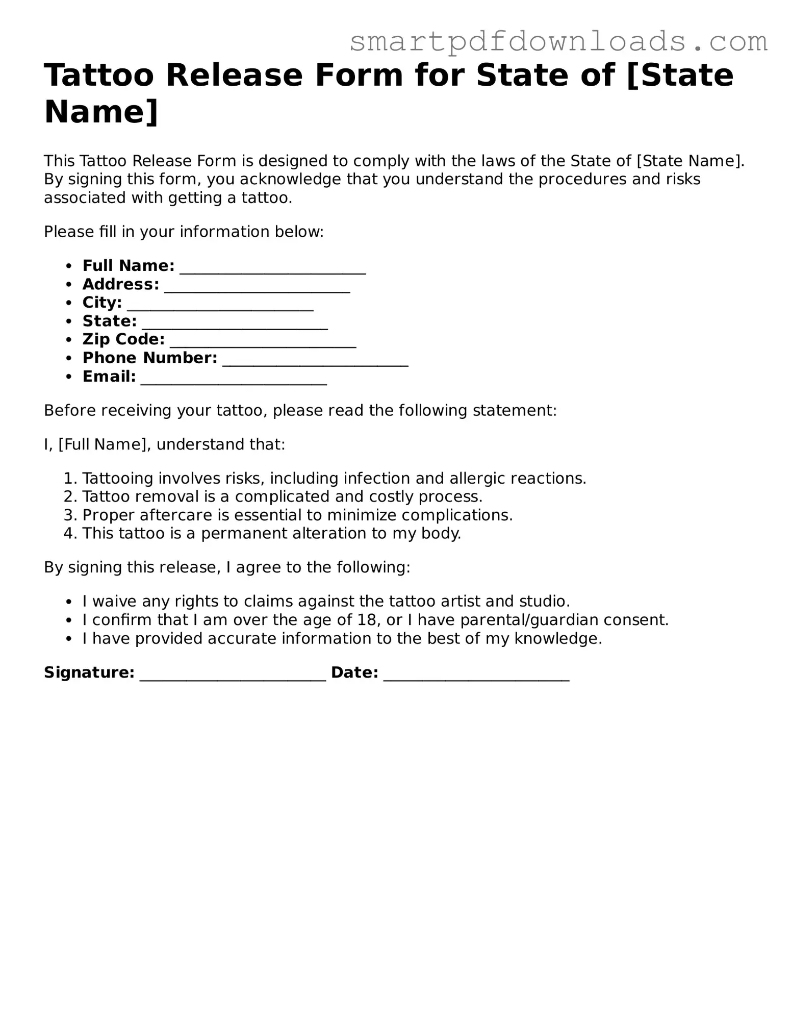 Free Tattoo Release Form