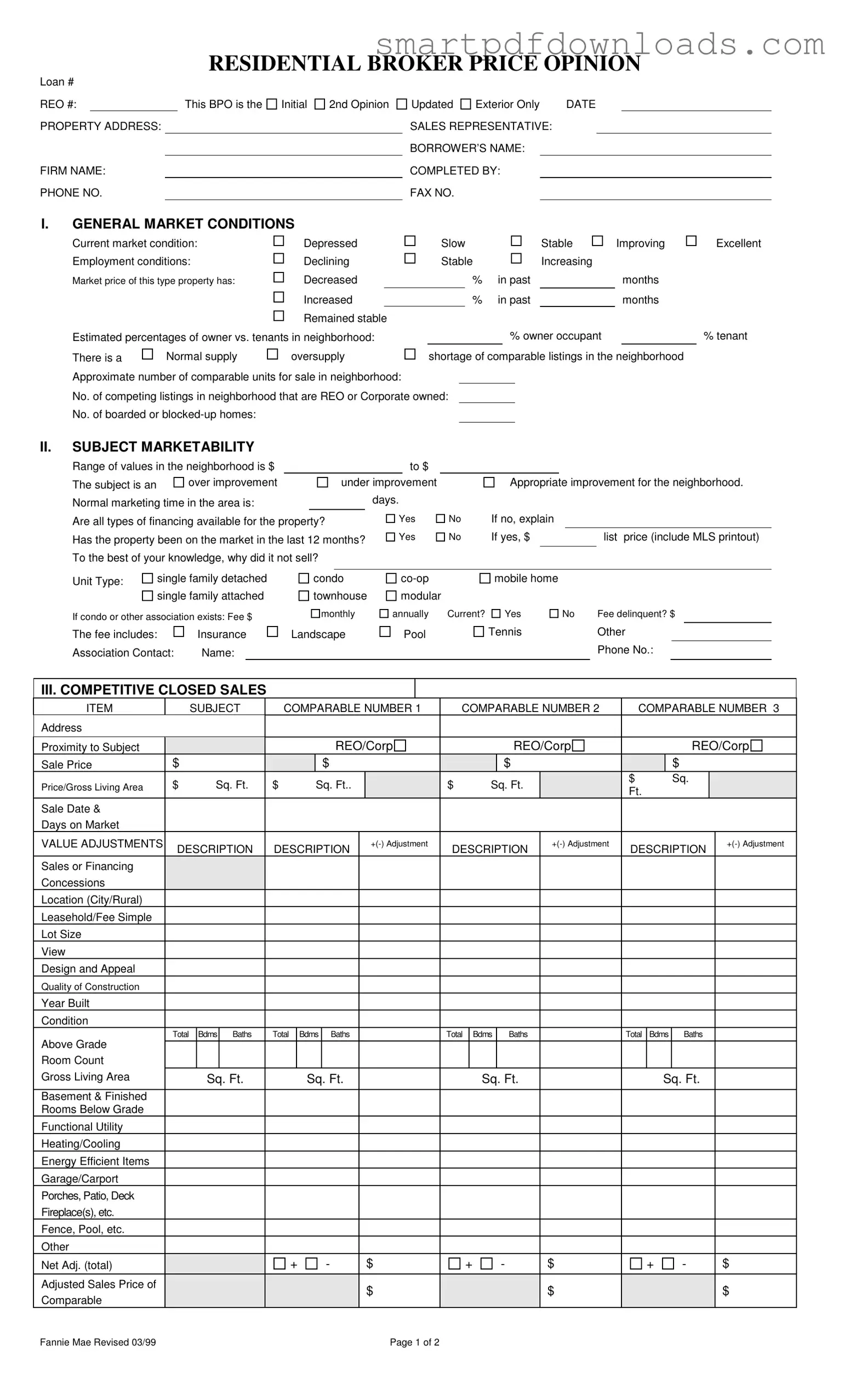 Broker Price Opinion Form