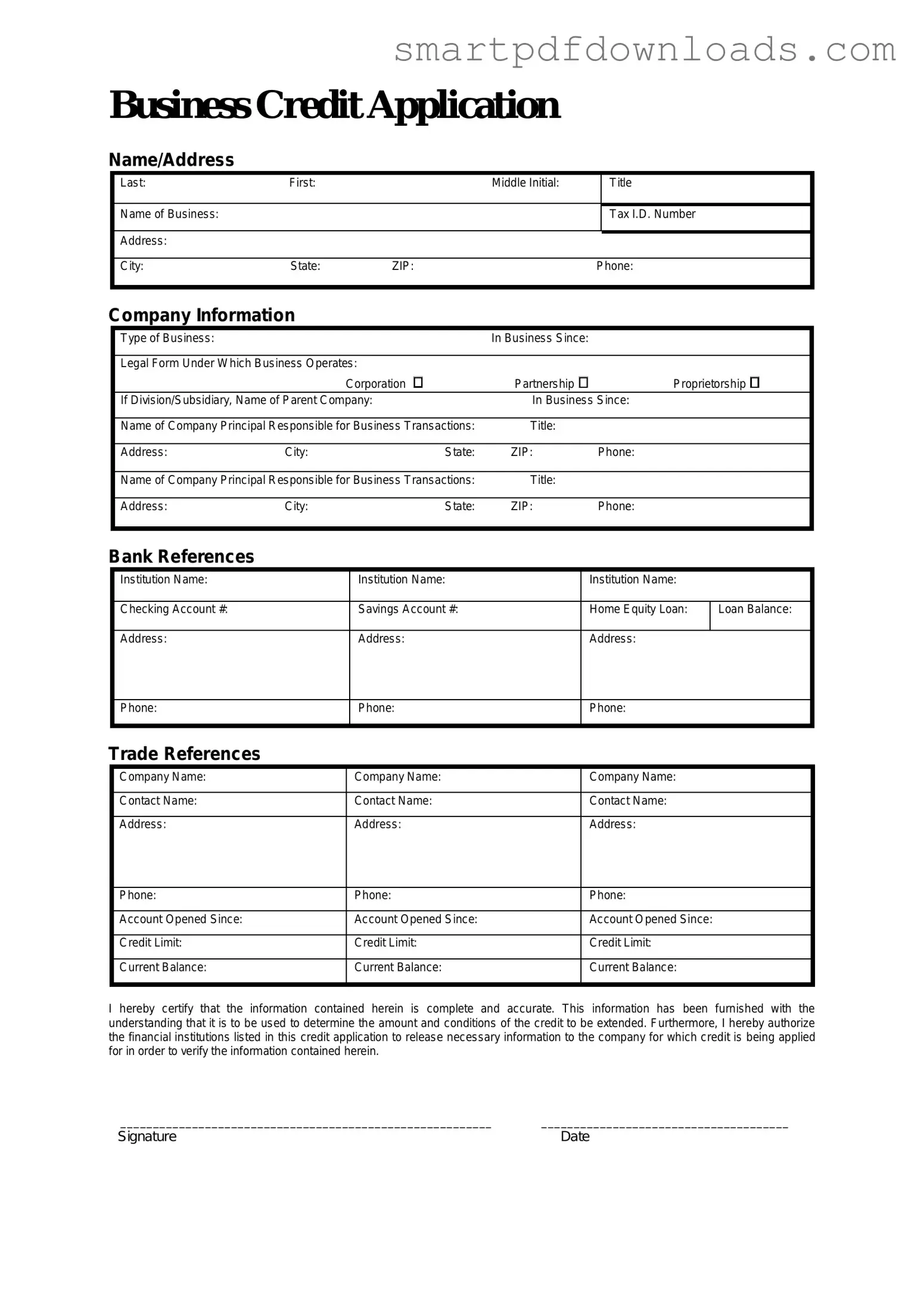 Business Credit Application Form