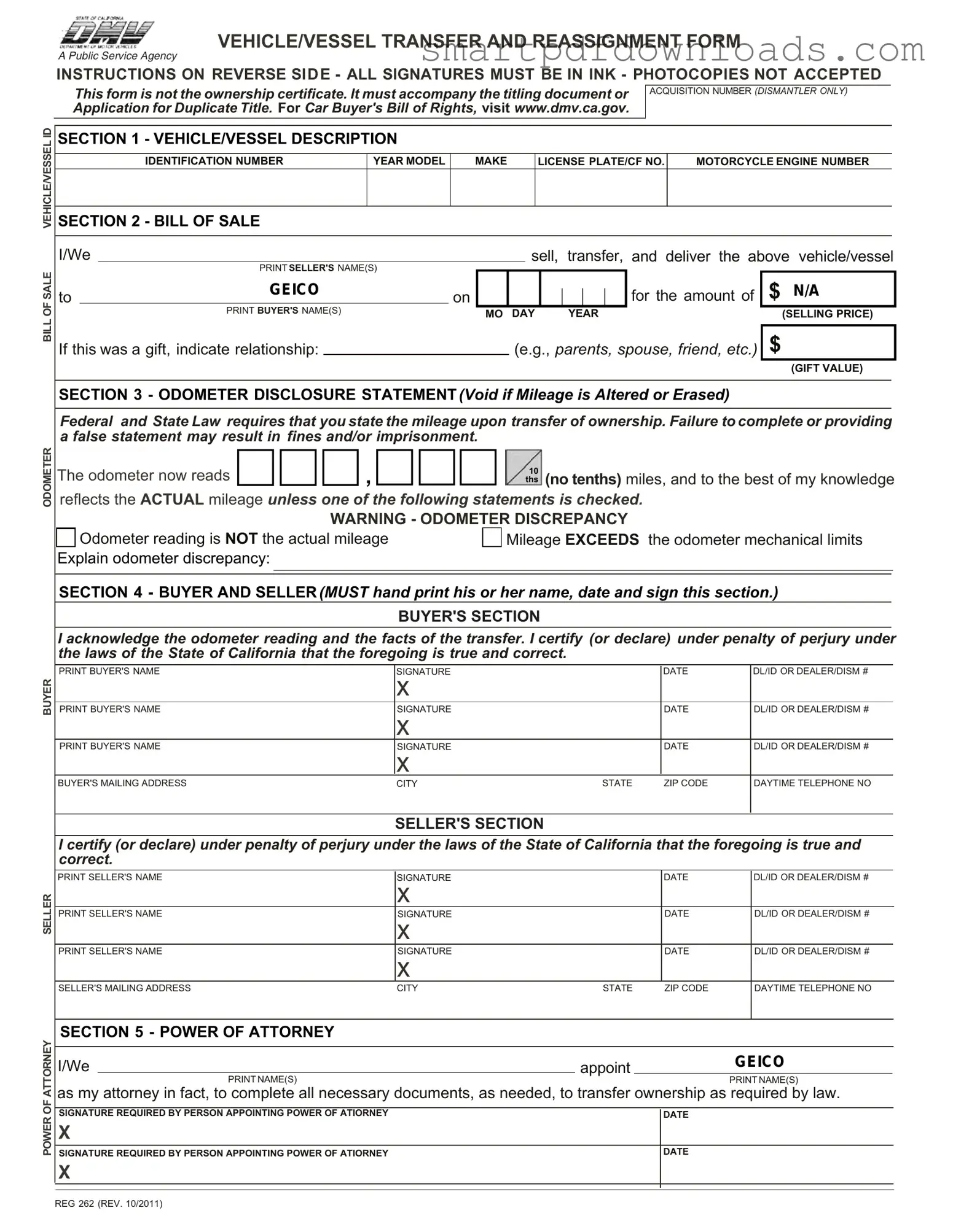 California Fotm Reg 262 Form