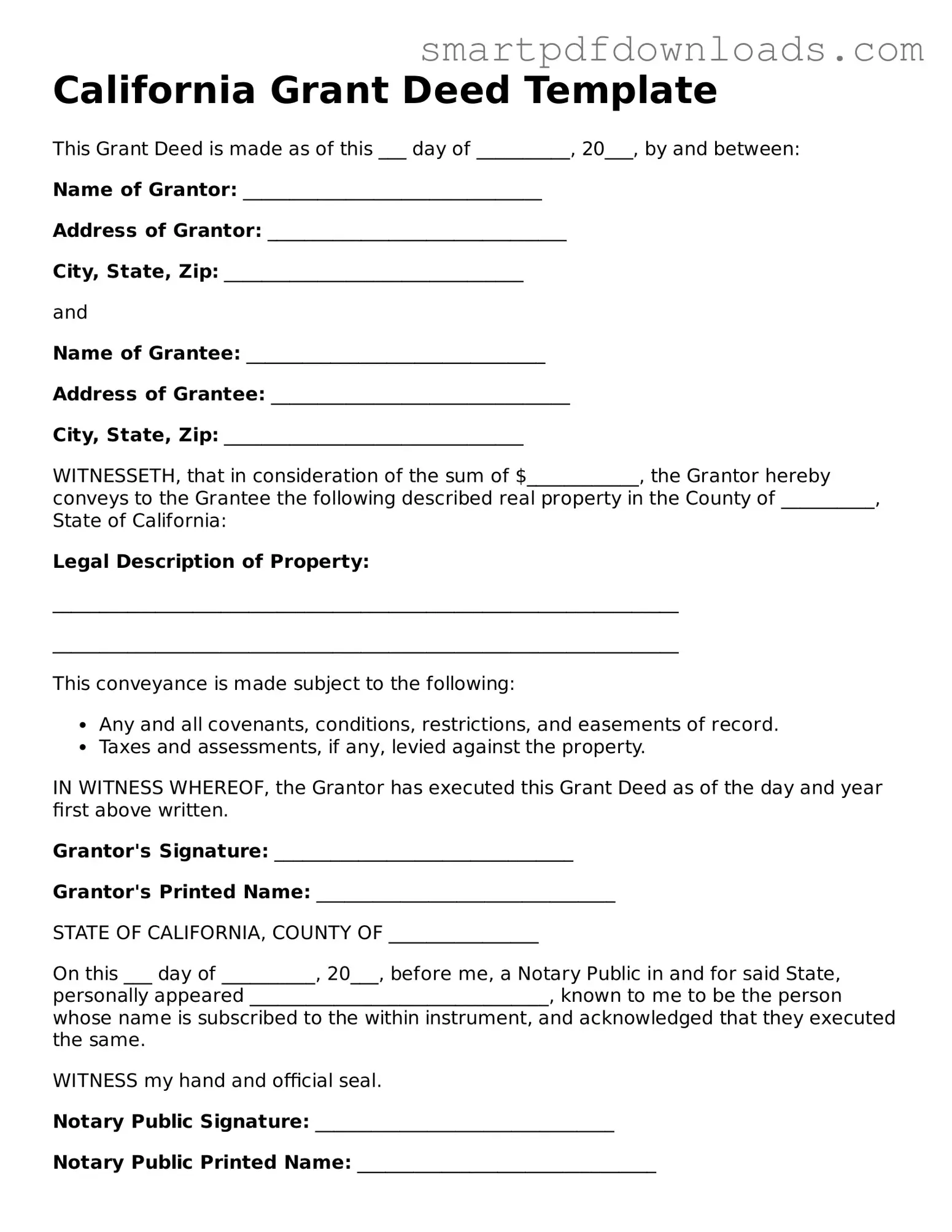 Legal Deed Form for the State of California