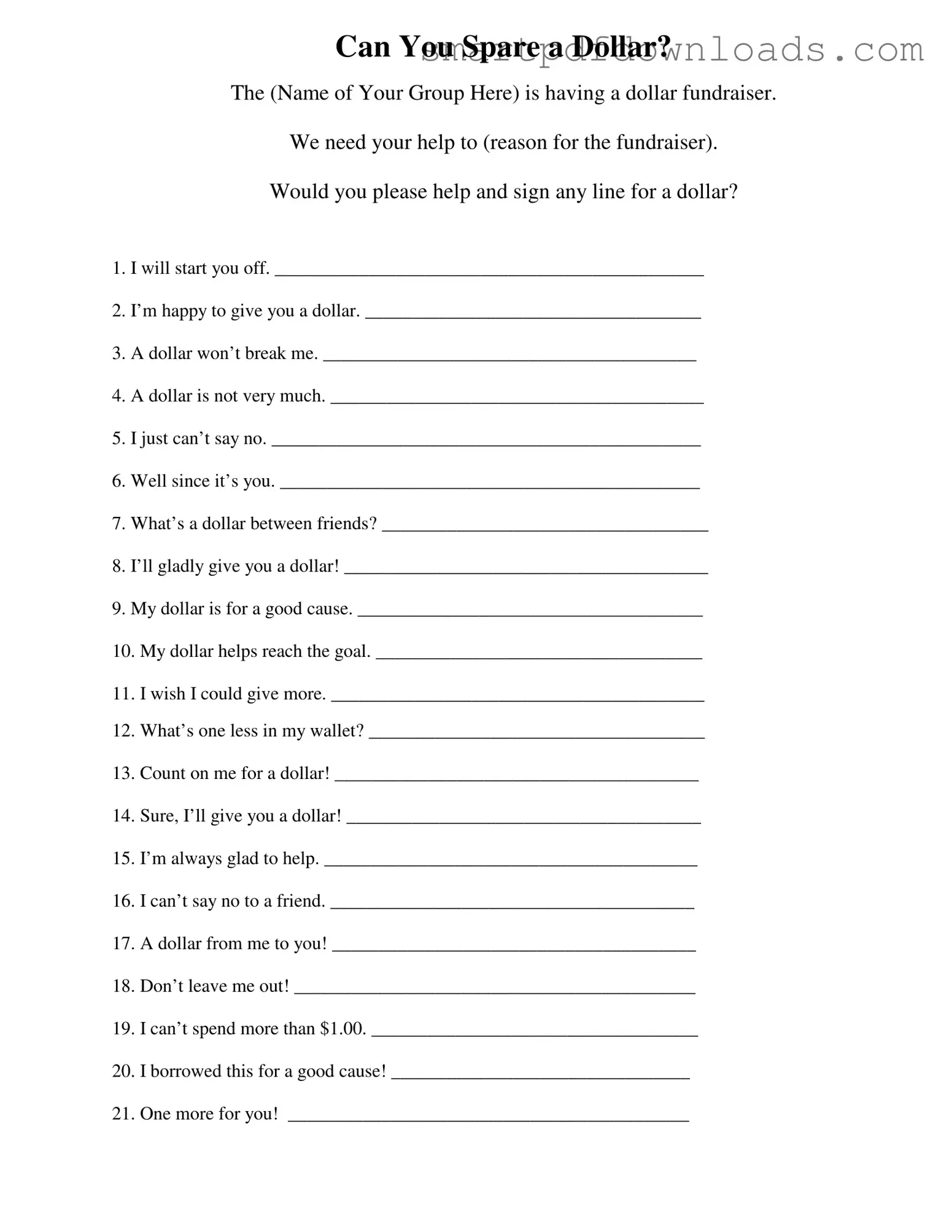 Donated A Dollar Form