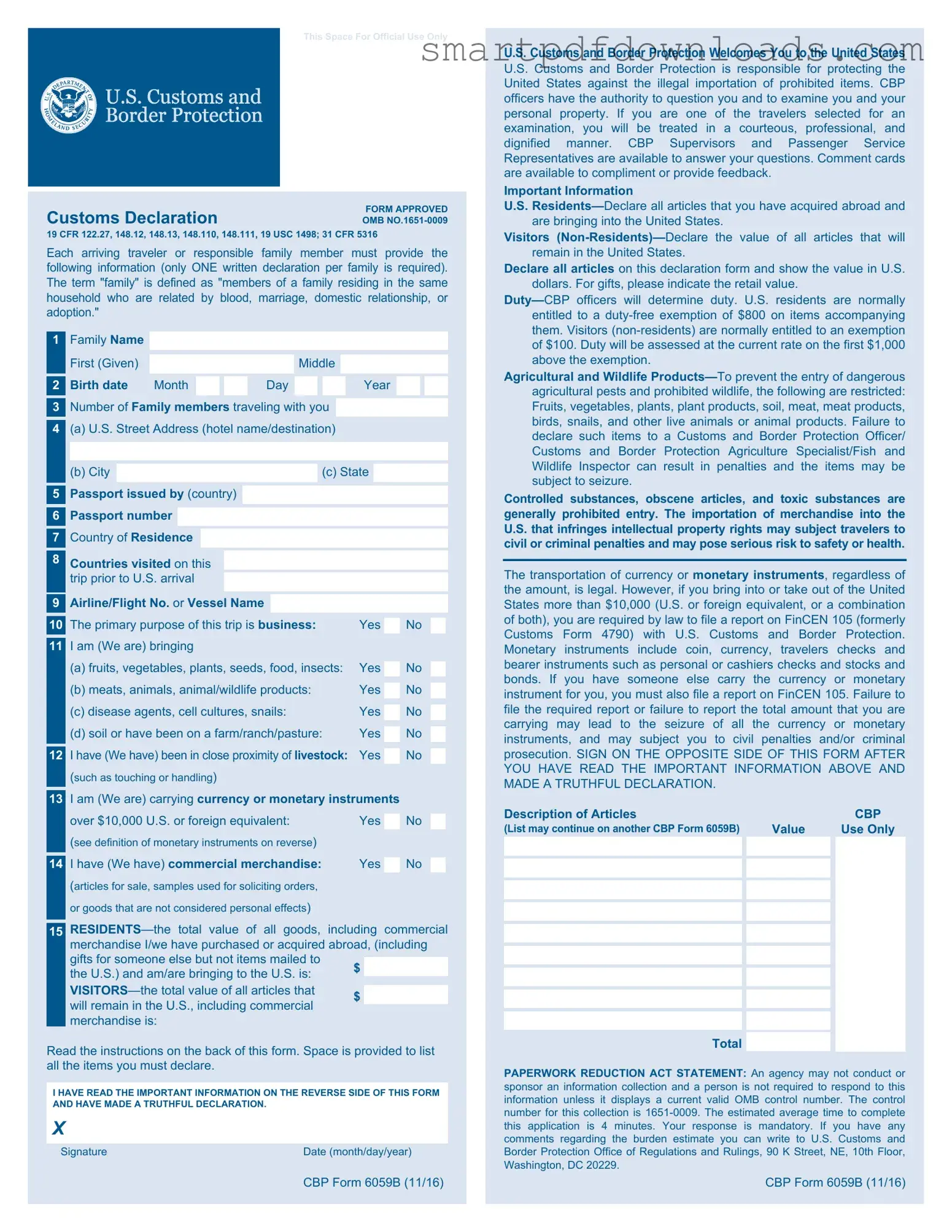 CBP 6059B Form