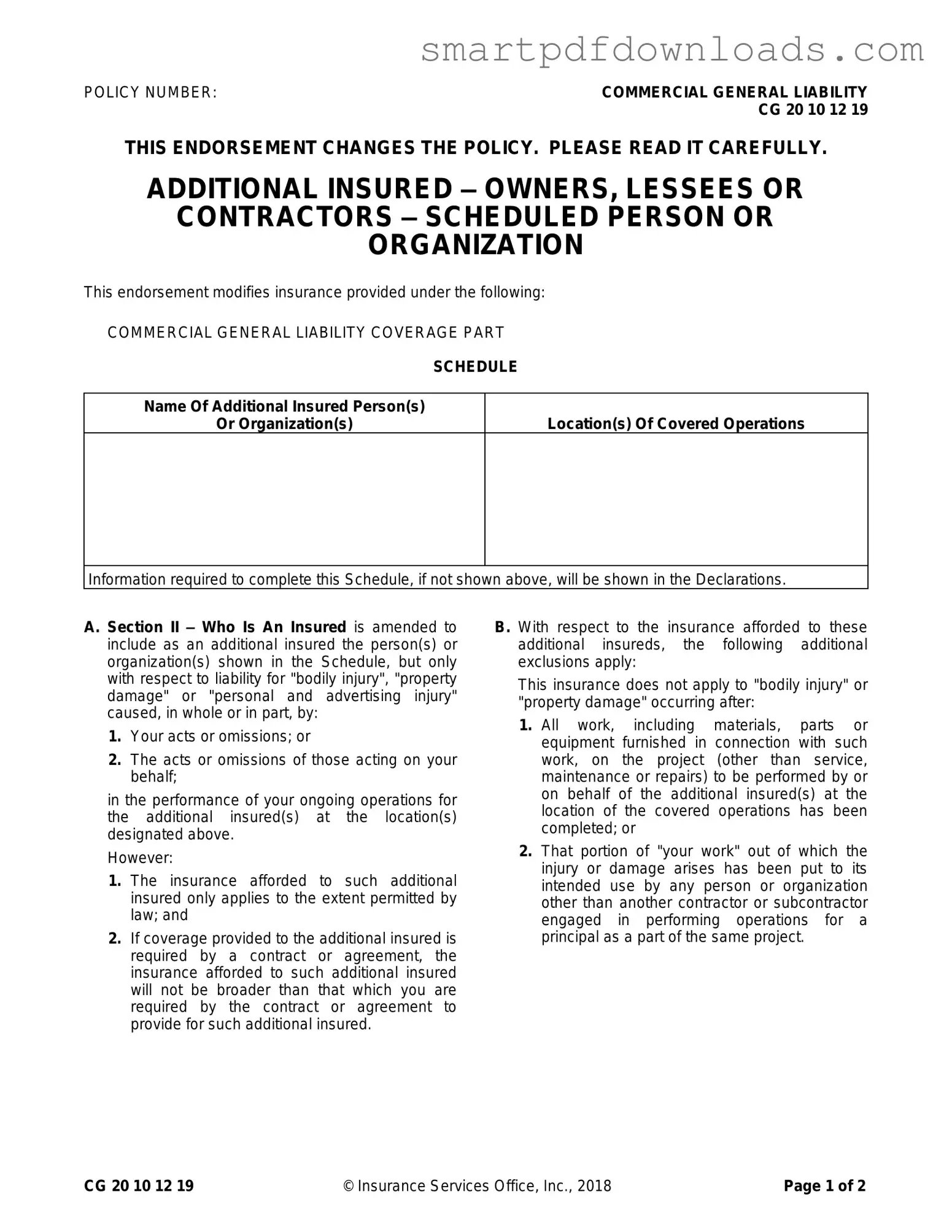 Cg 20 10 07 04 Liability Endorsement Form