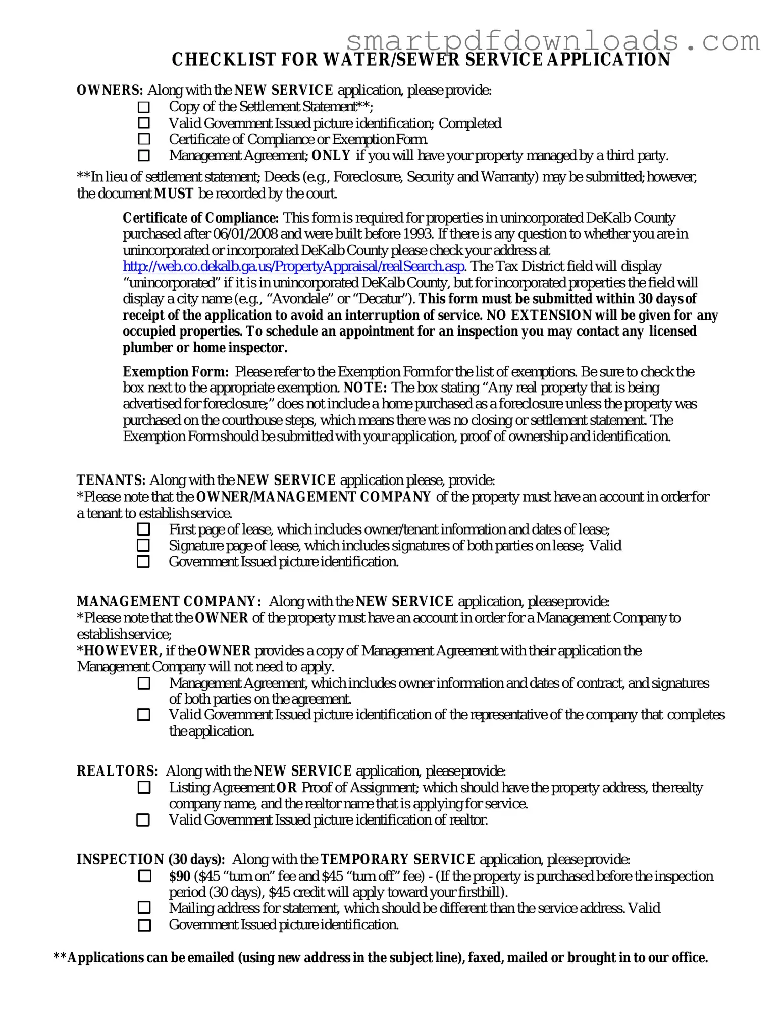 Dekalb County Water Application Form