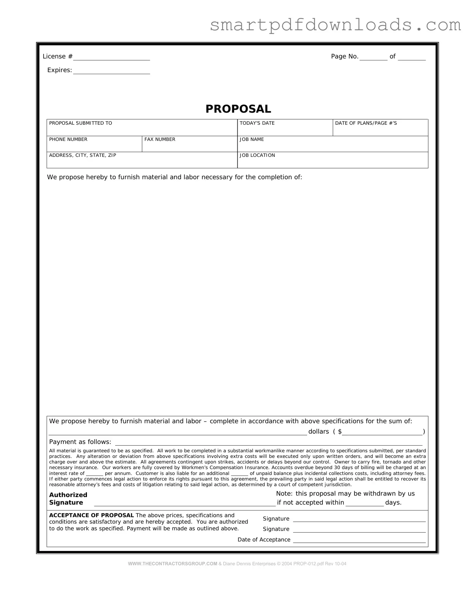 Construction proposal form Form