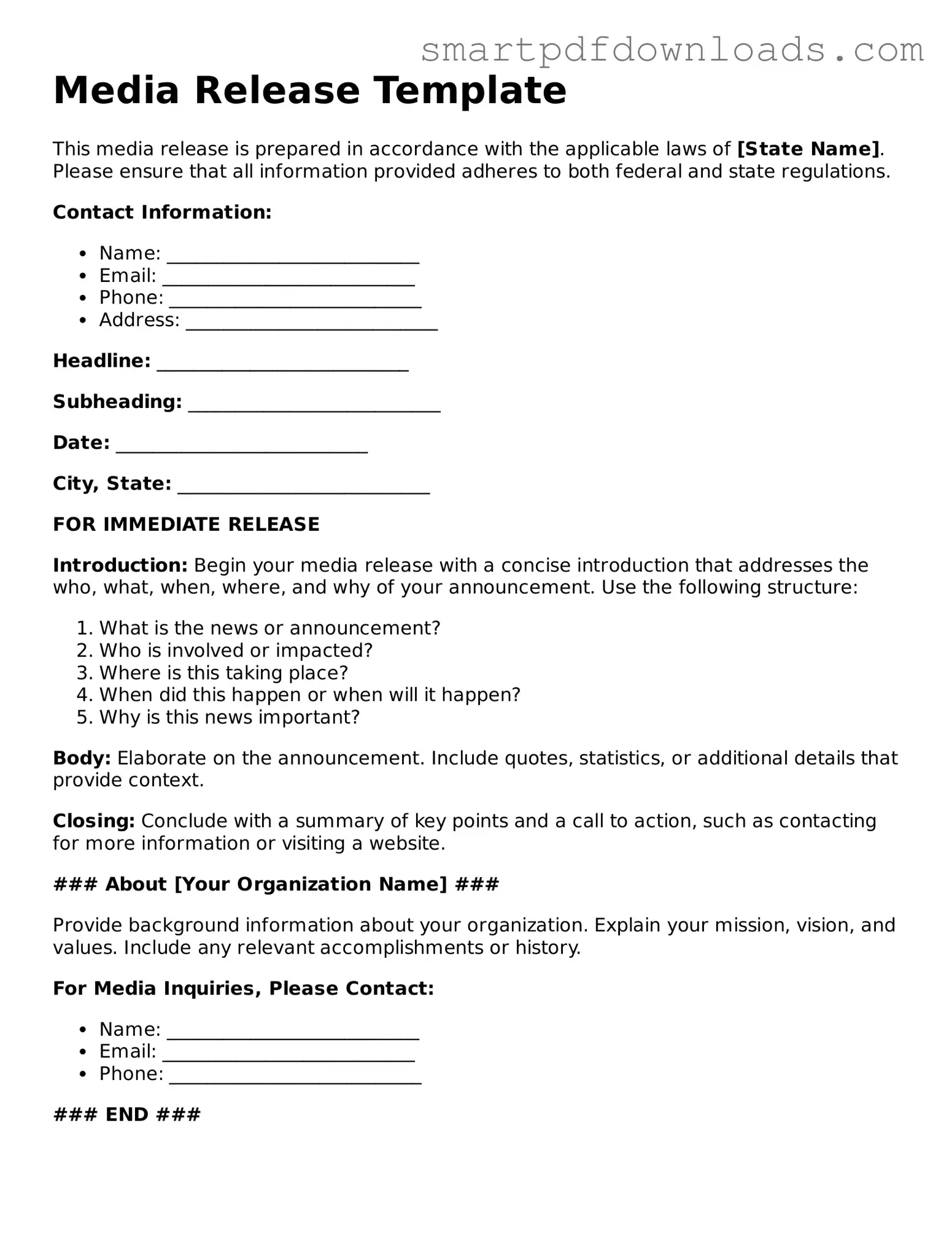 Free Media Release Form