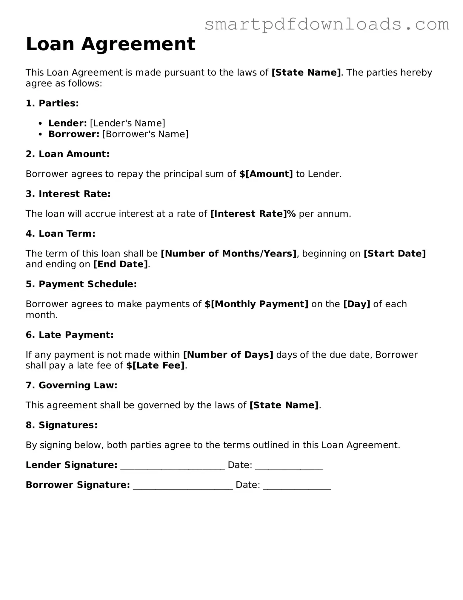 Free Loan Agreement Form