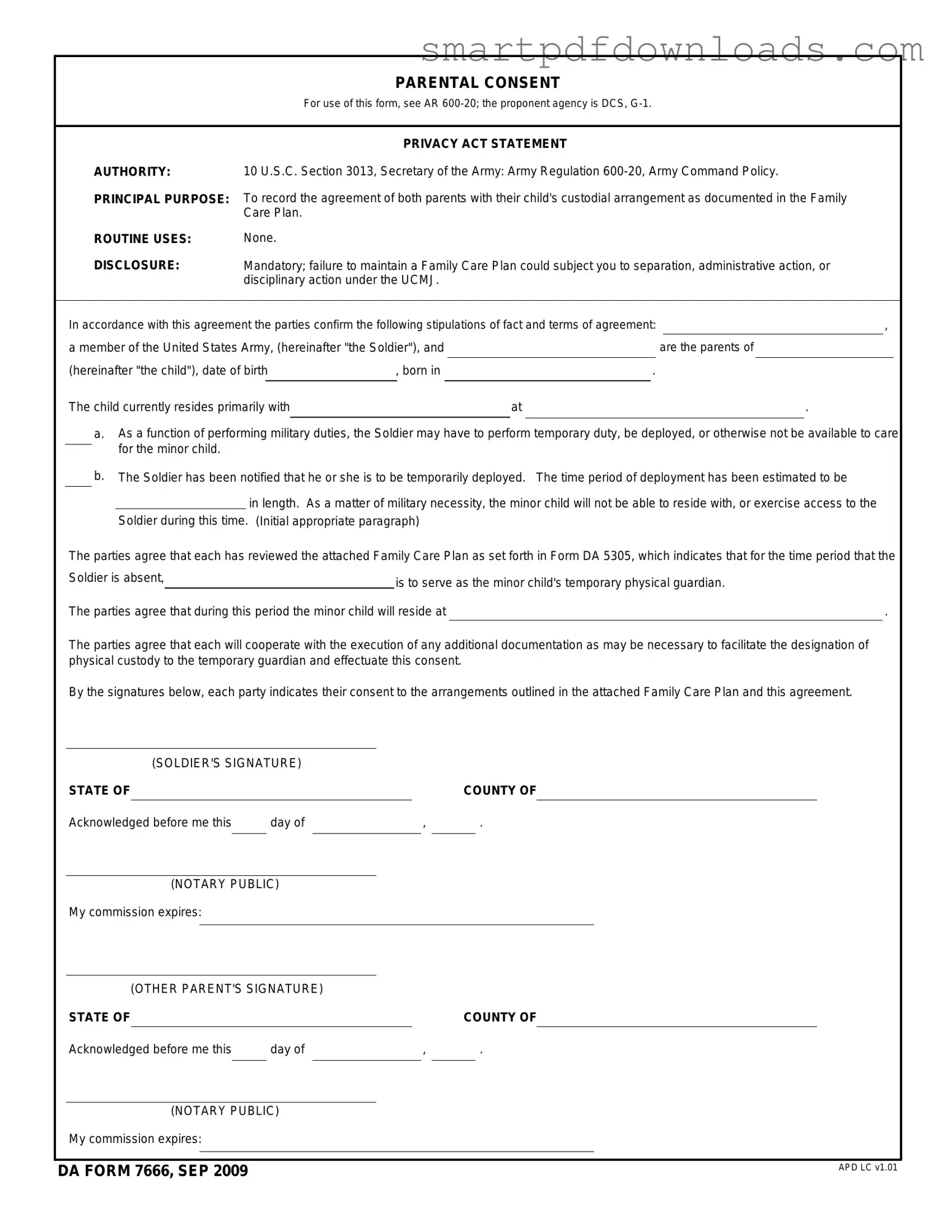 DA 7666 Form