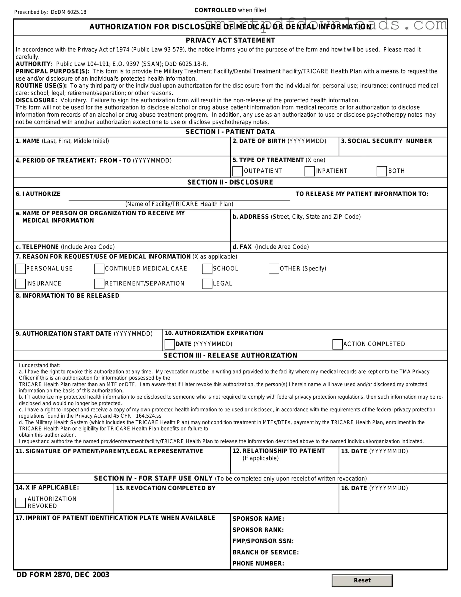 DD 2870 Form