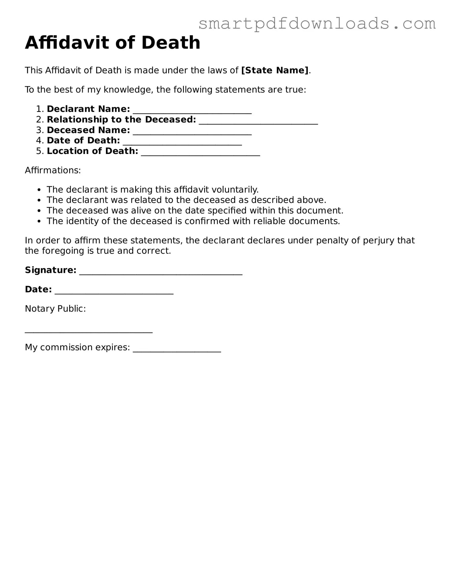 Free Affidavit of Death Form
