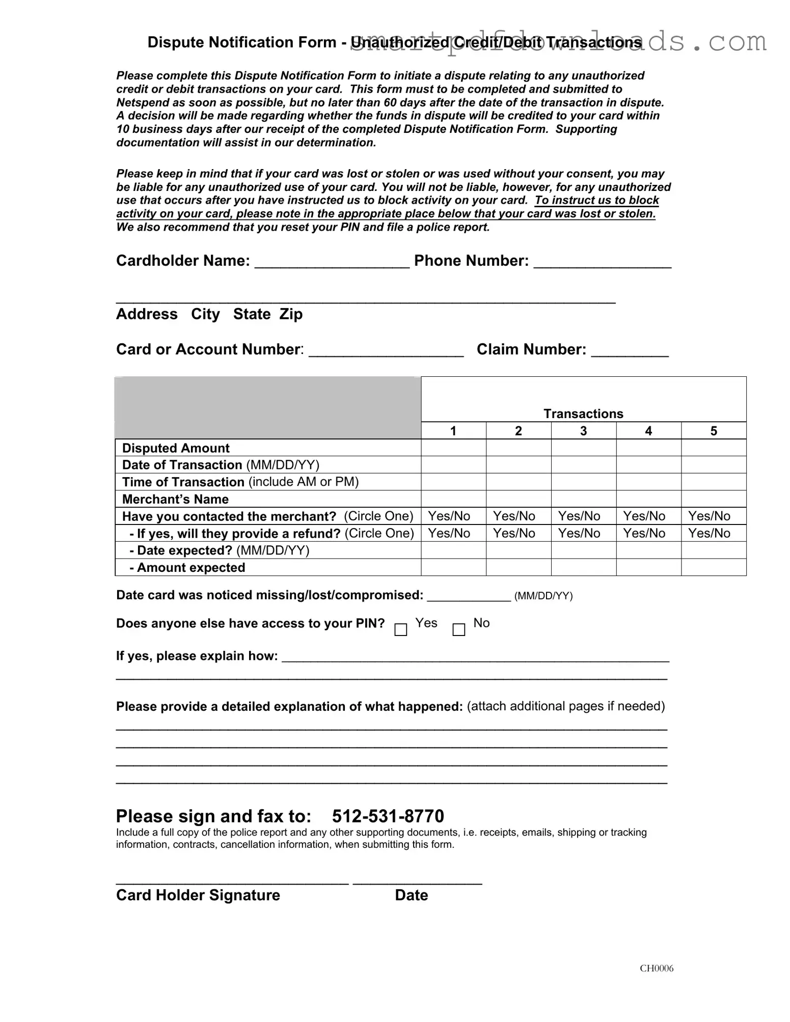 Netspend Dispute Form