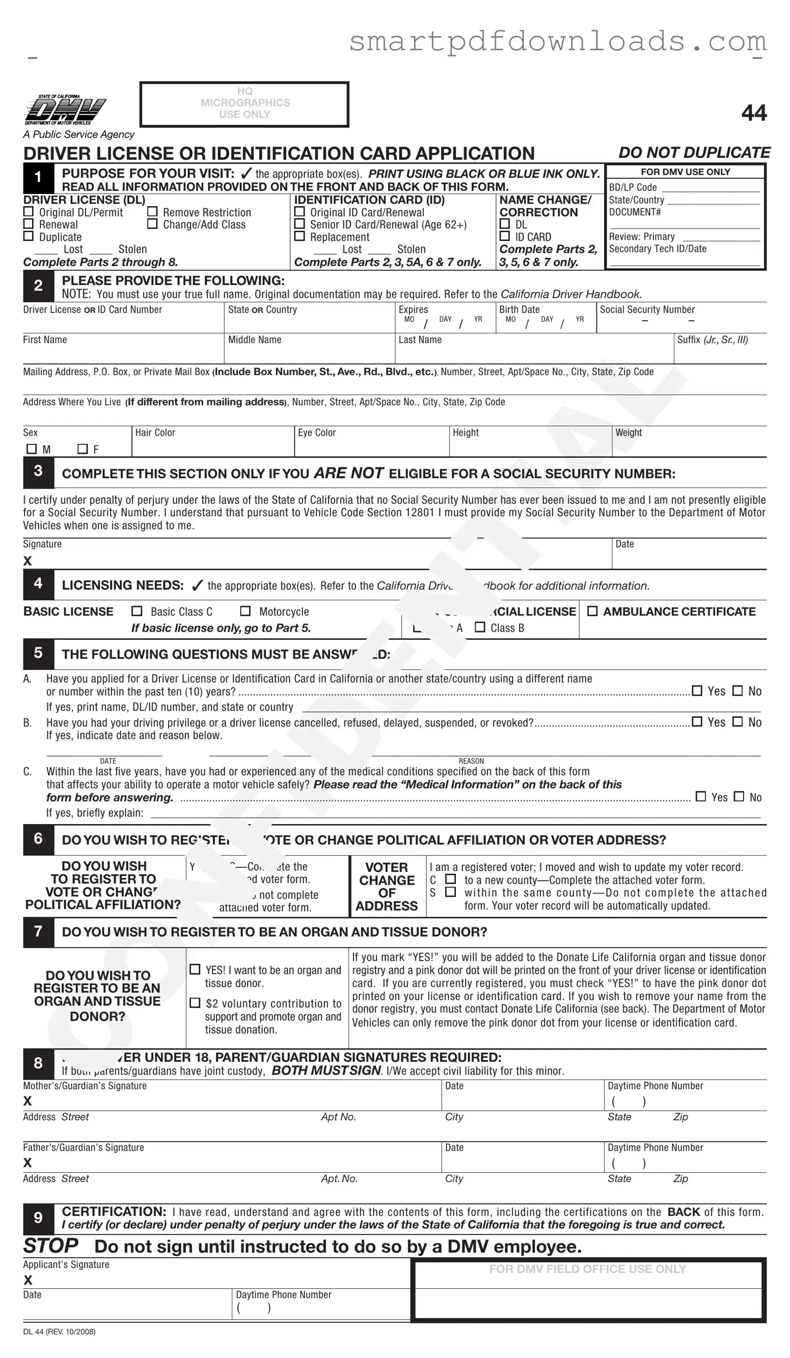 Ca Dmv Dl 44 Form