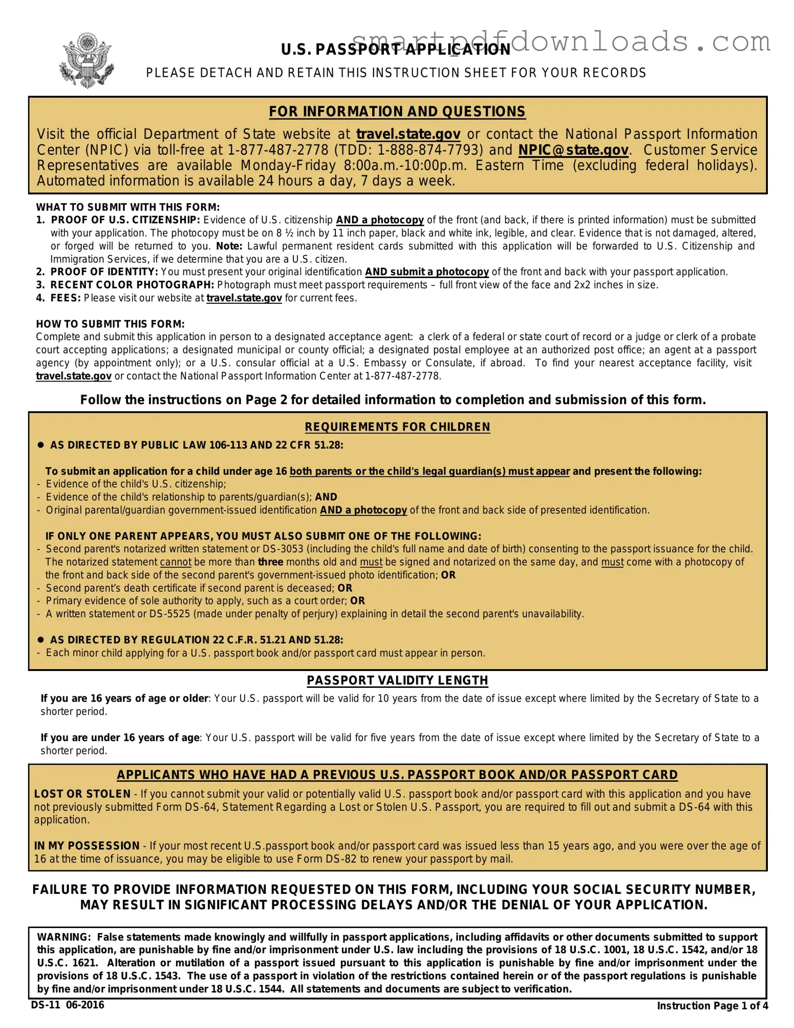 DS-11 U.S. Passport application Form
