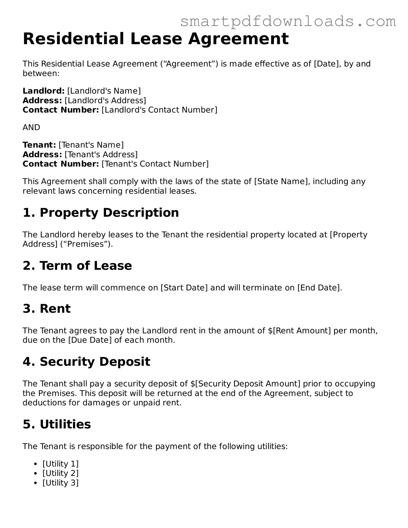 Free Residential Lease Agreement Form