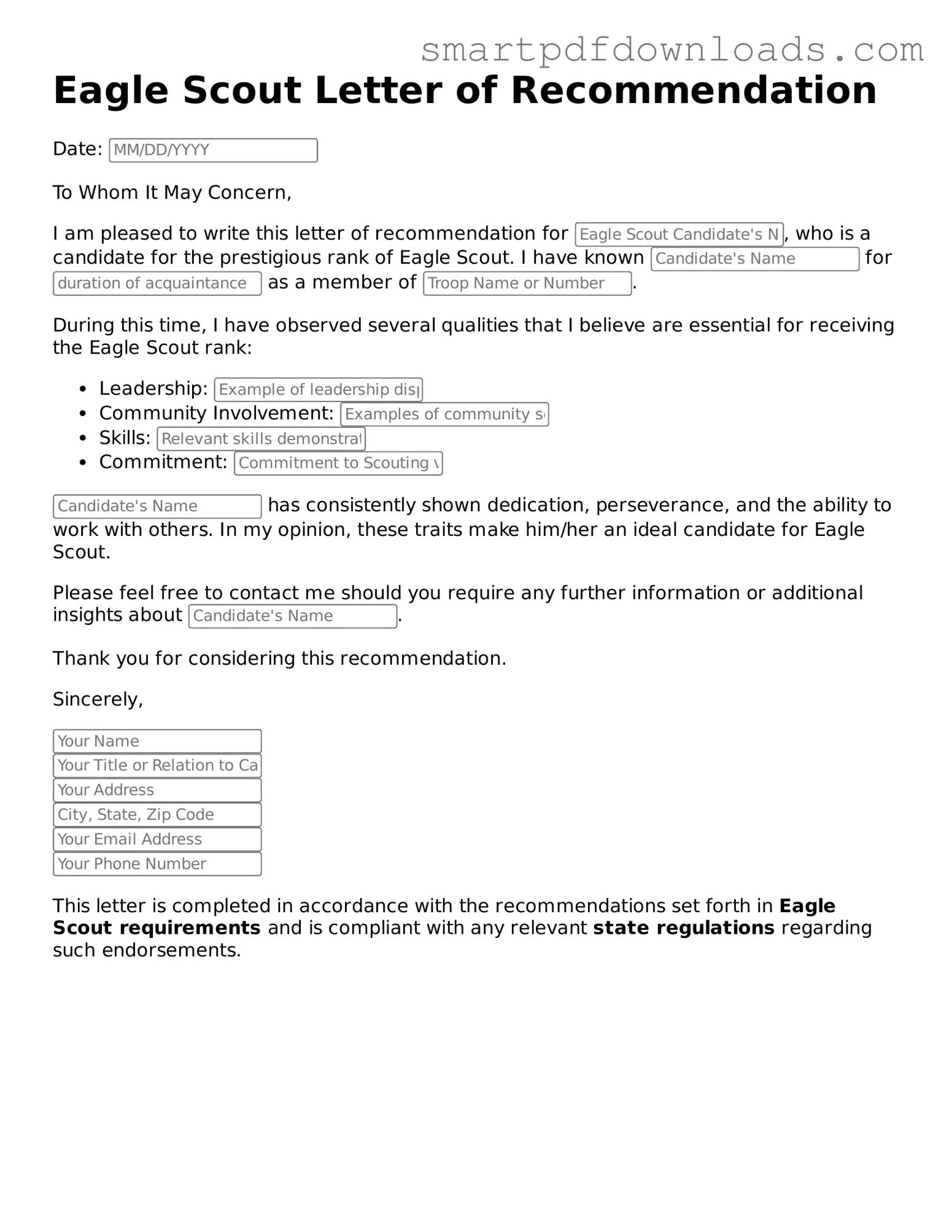 Free Eagle Scout Letter of Recommendation Form