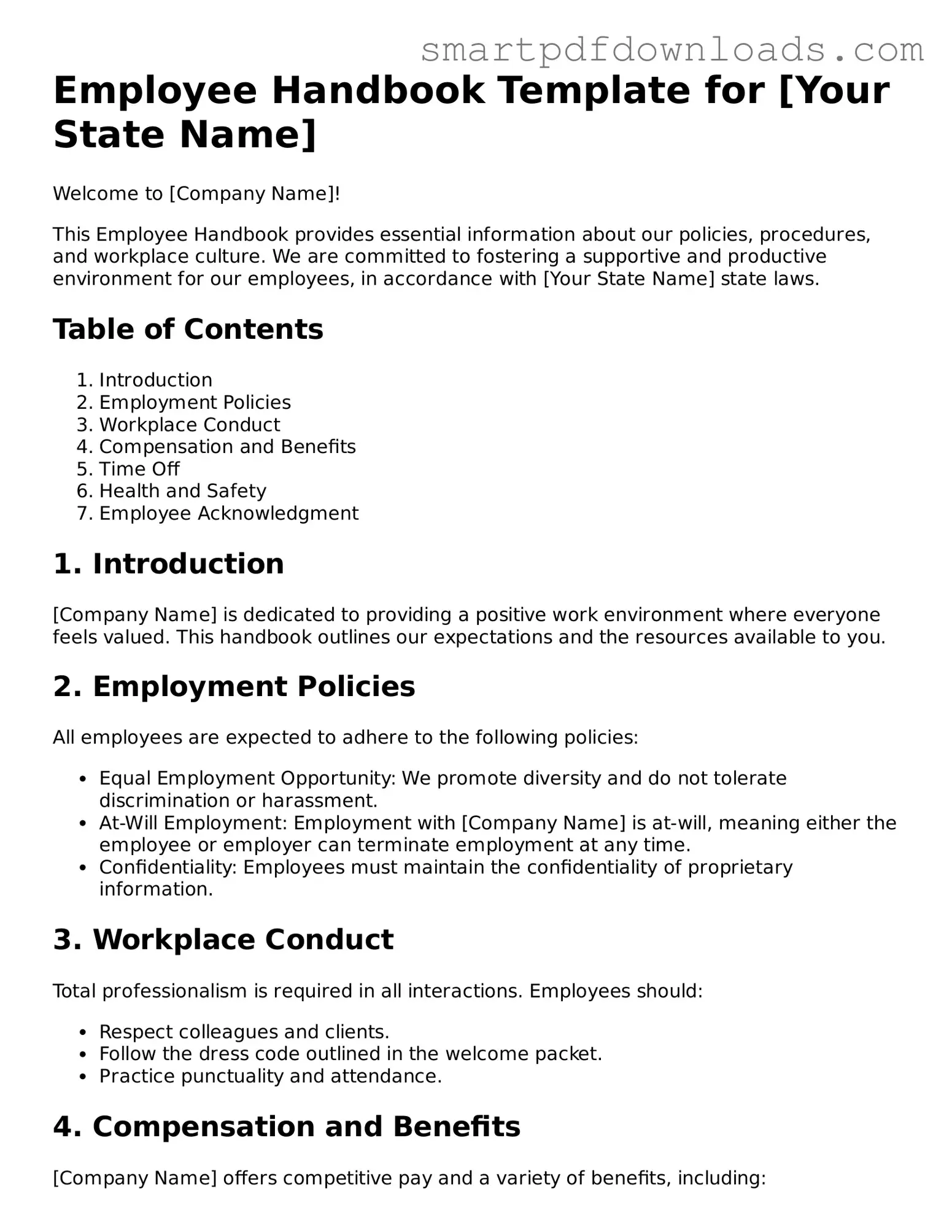 Free Employee Handbook Form