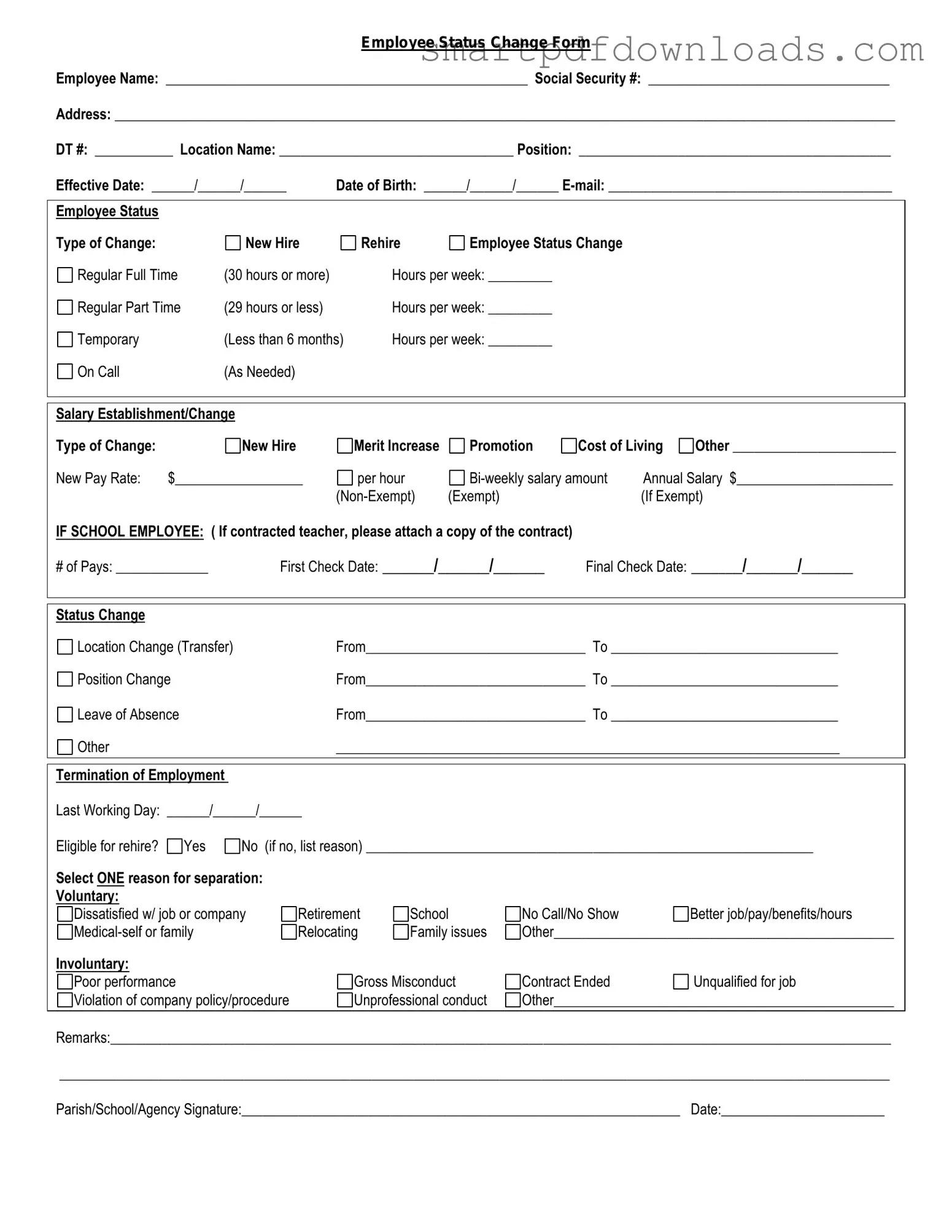 Employee Status Change Form