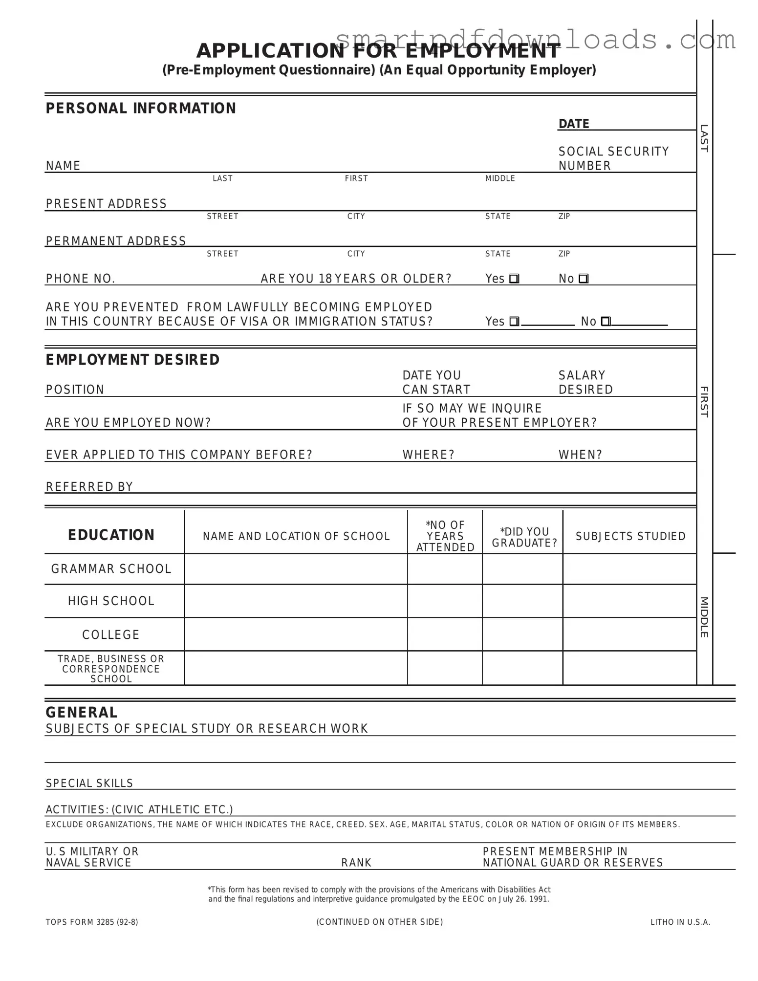 Employment Application Pdf Form