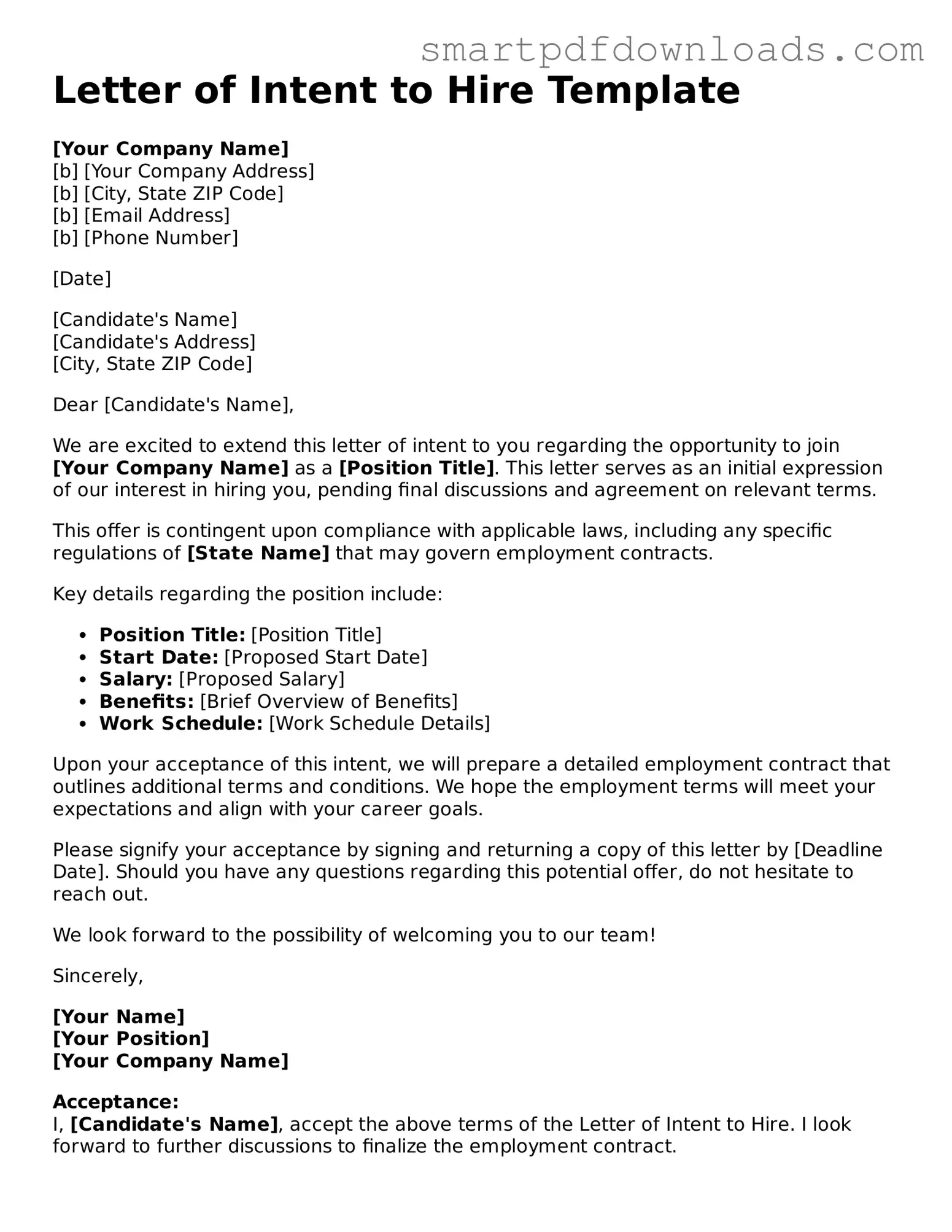 Free Letter of Intent to Hire Form