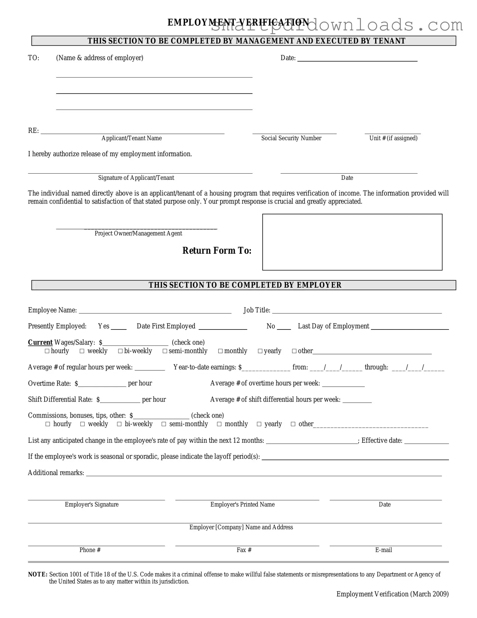Employment verification form Form