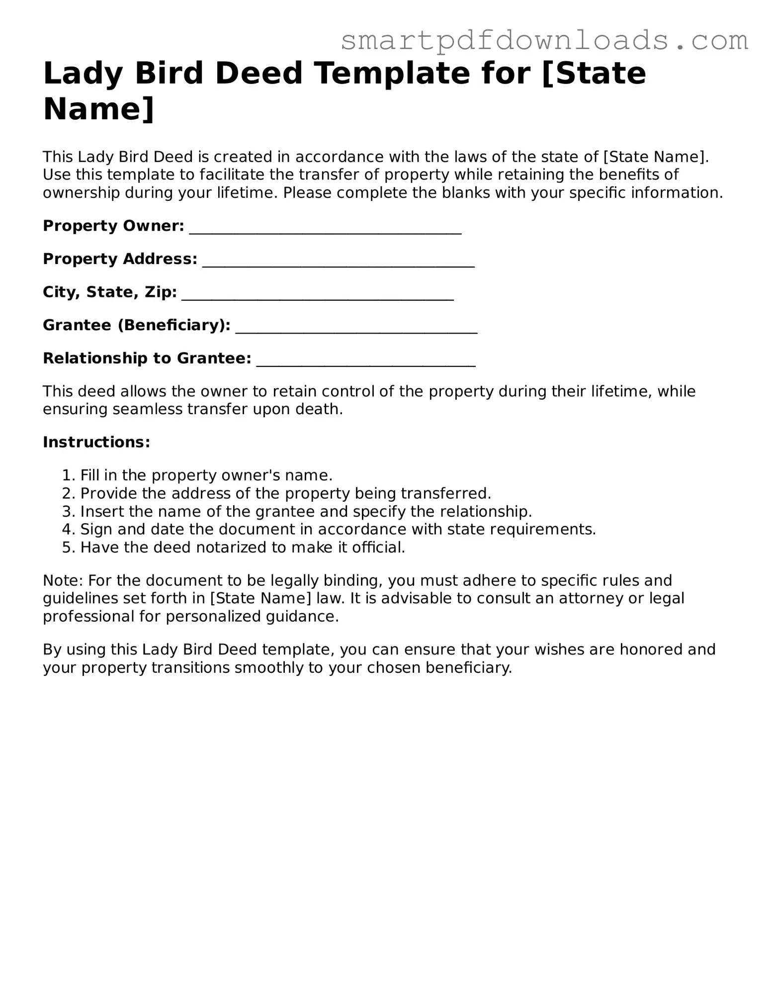 Free Lady Bird Deed Form